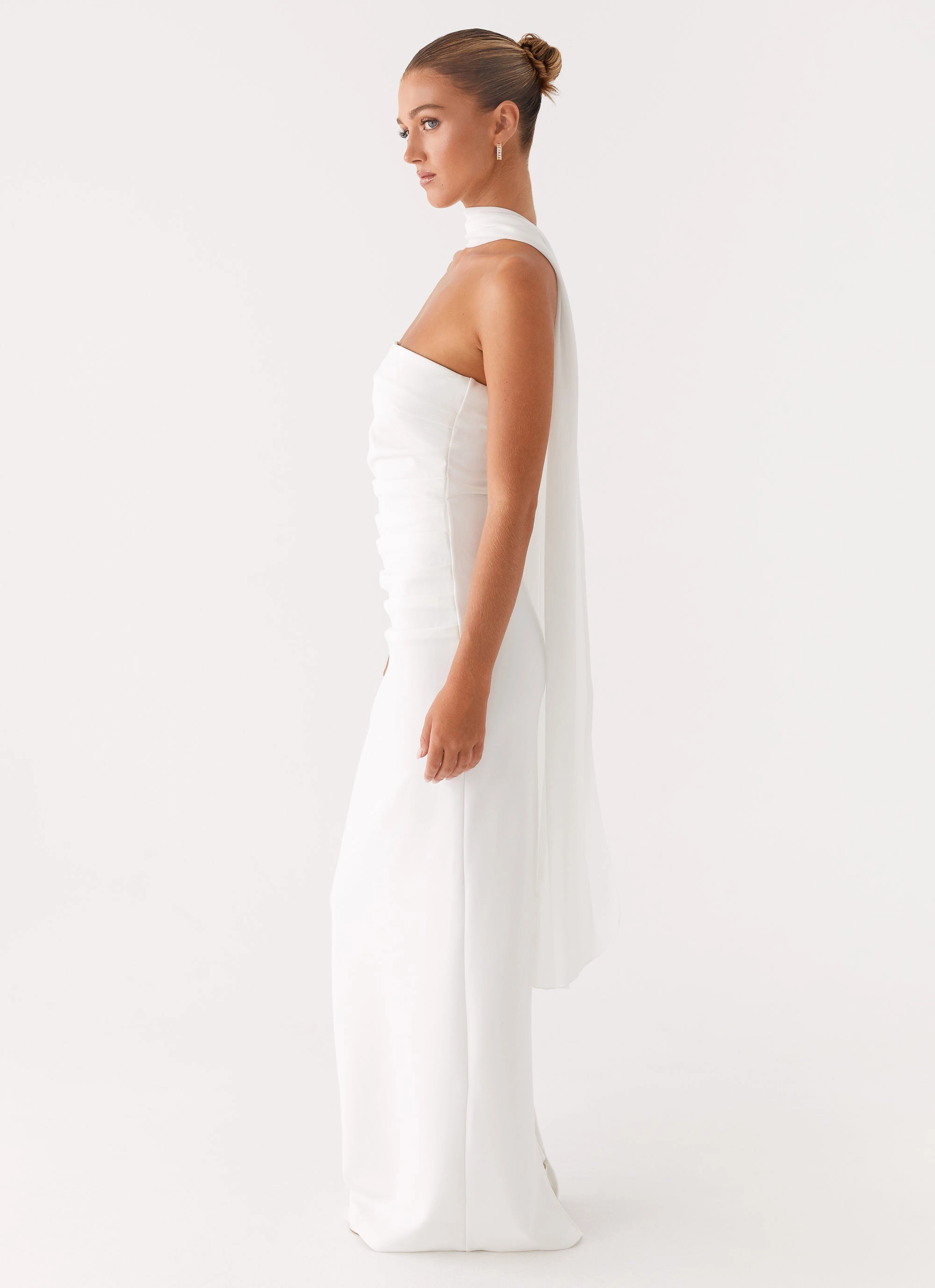 Libra Maxi Dress - White Ruffle Detail Relaxed Movement