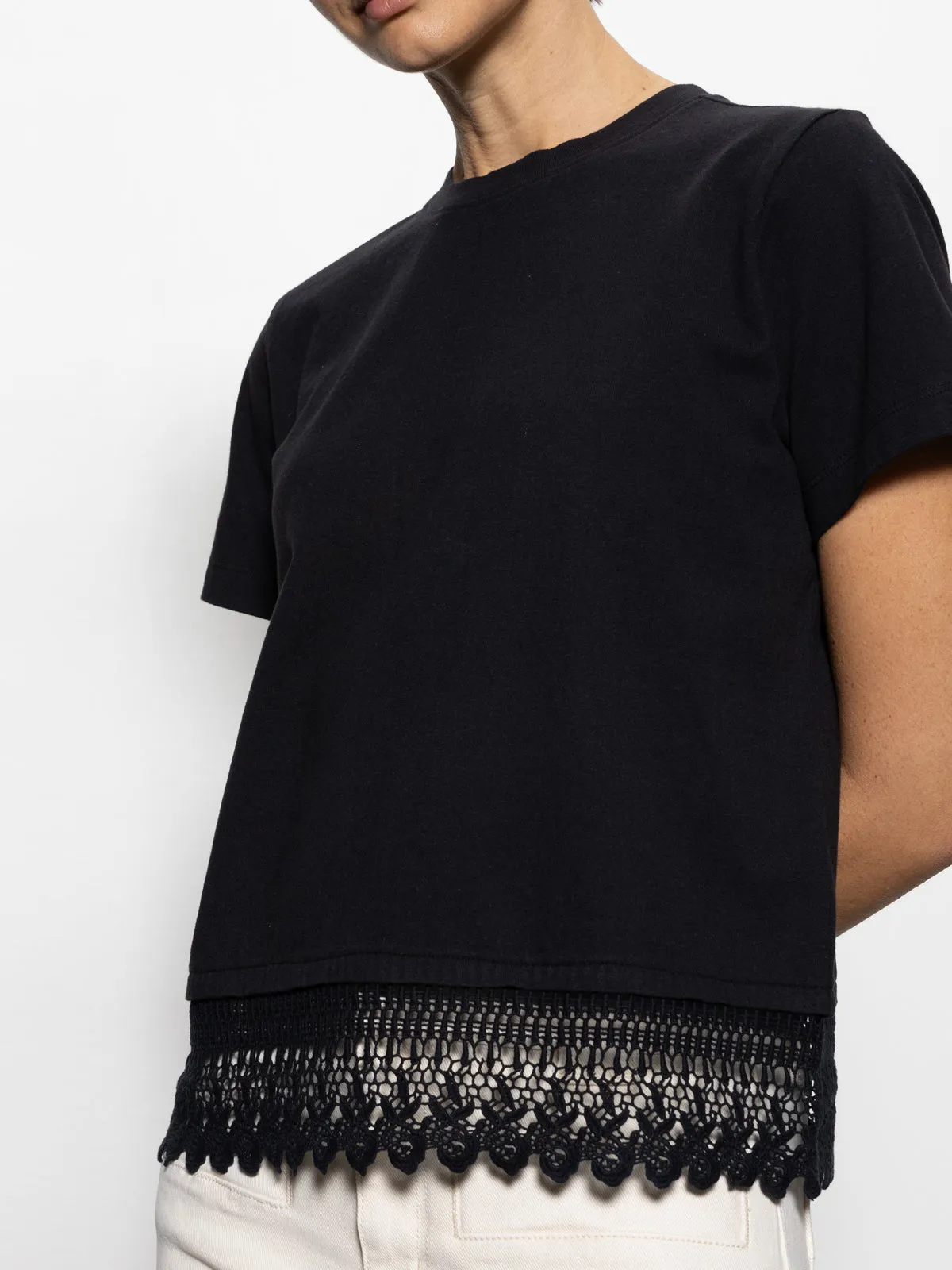 Drop Shoulder Cut Lace Remix Perfect Tee Black