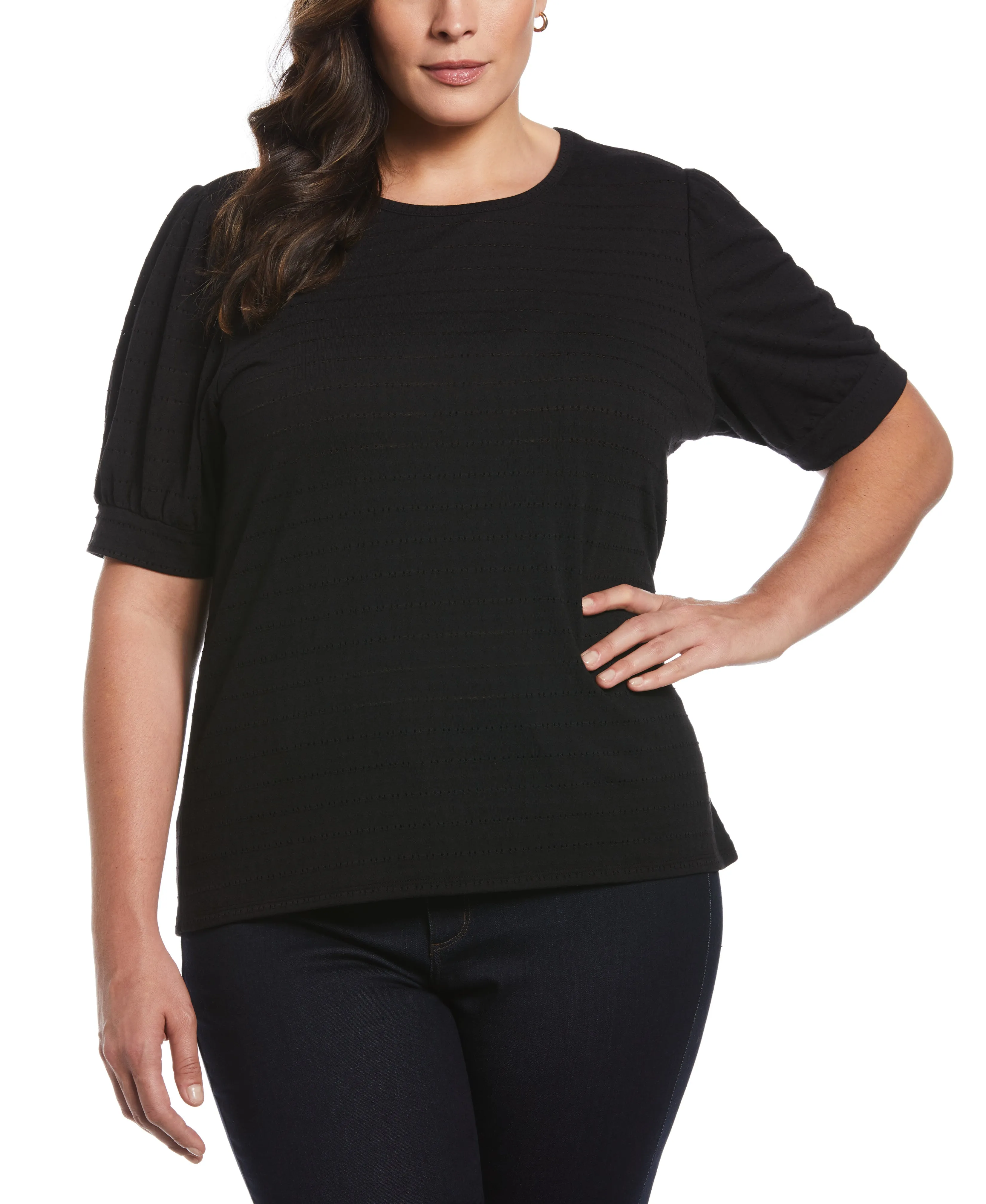 Recycled Polyester Temperature Control Fabric Plus Size Knit Puff Sleeve Top