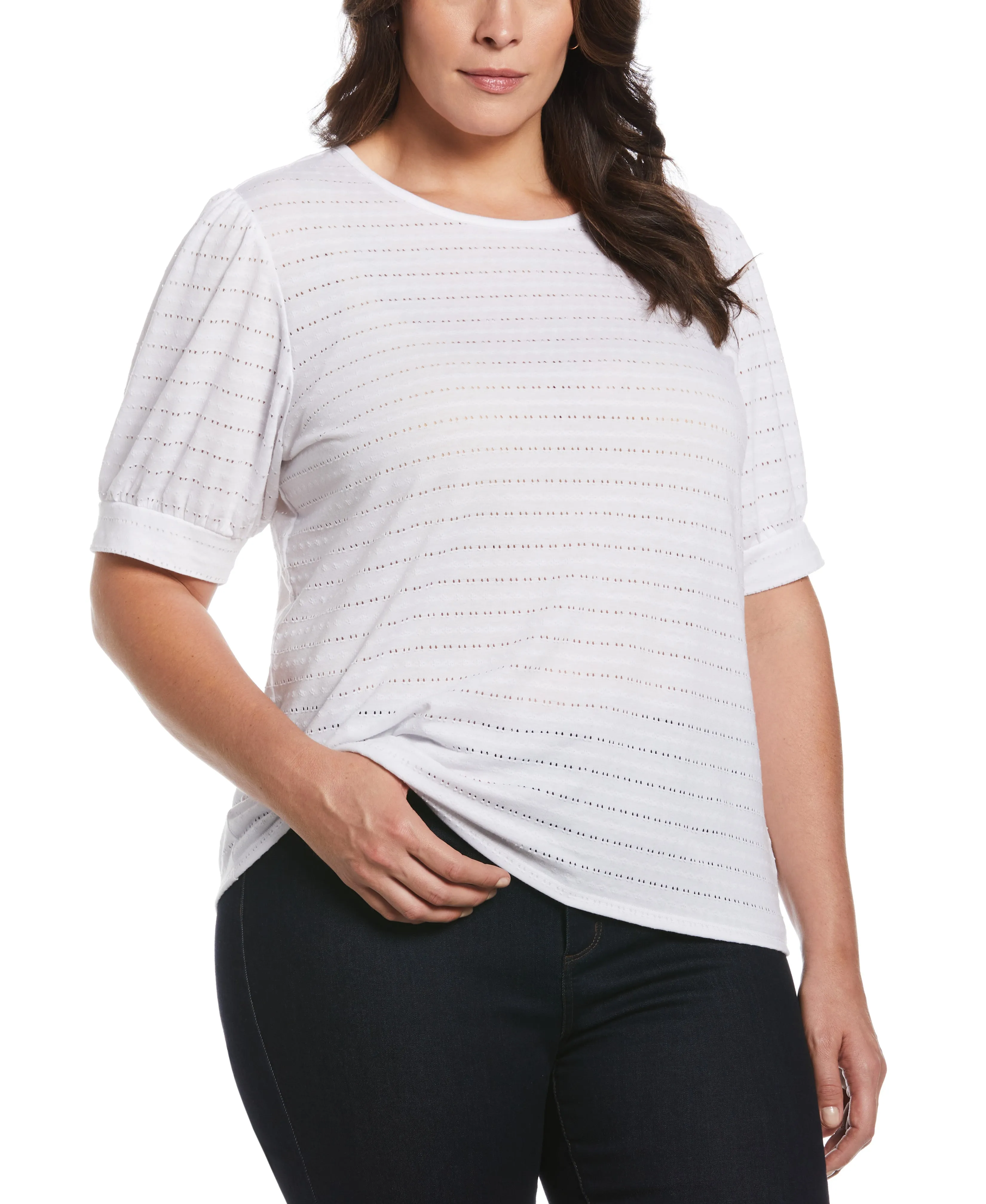 Gym Wear Double Needle Hemming Plus Size Knit Puff Sleeve Top