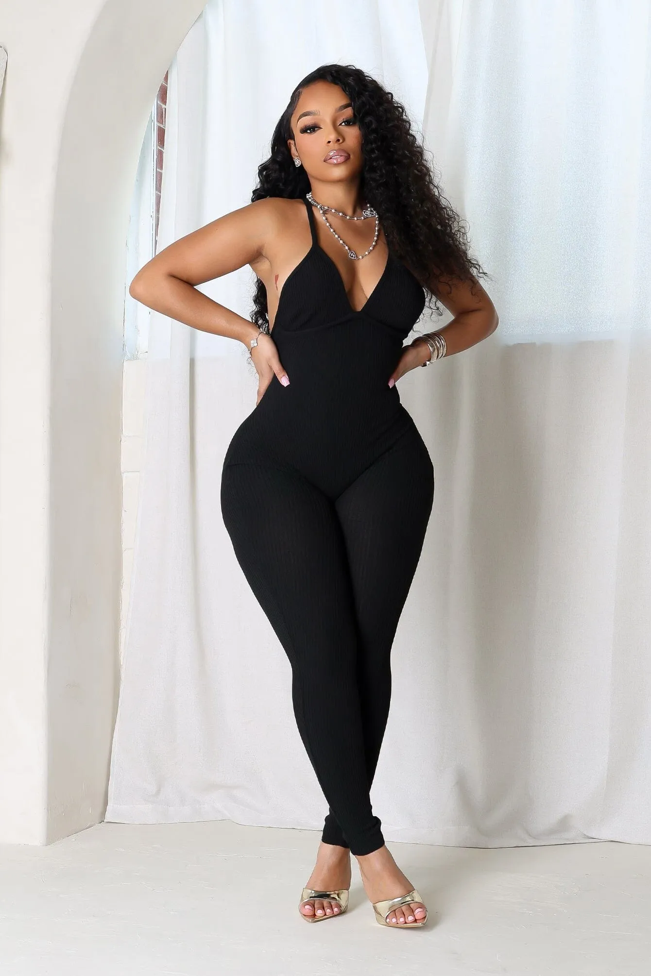 Solana Ribbed Knit Bustier Jumpsuit Tapered Look