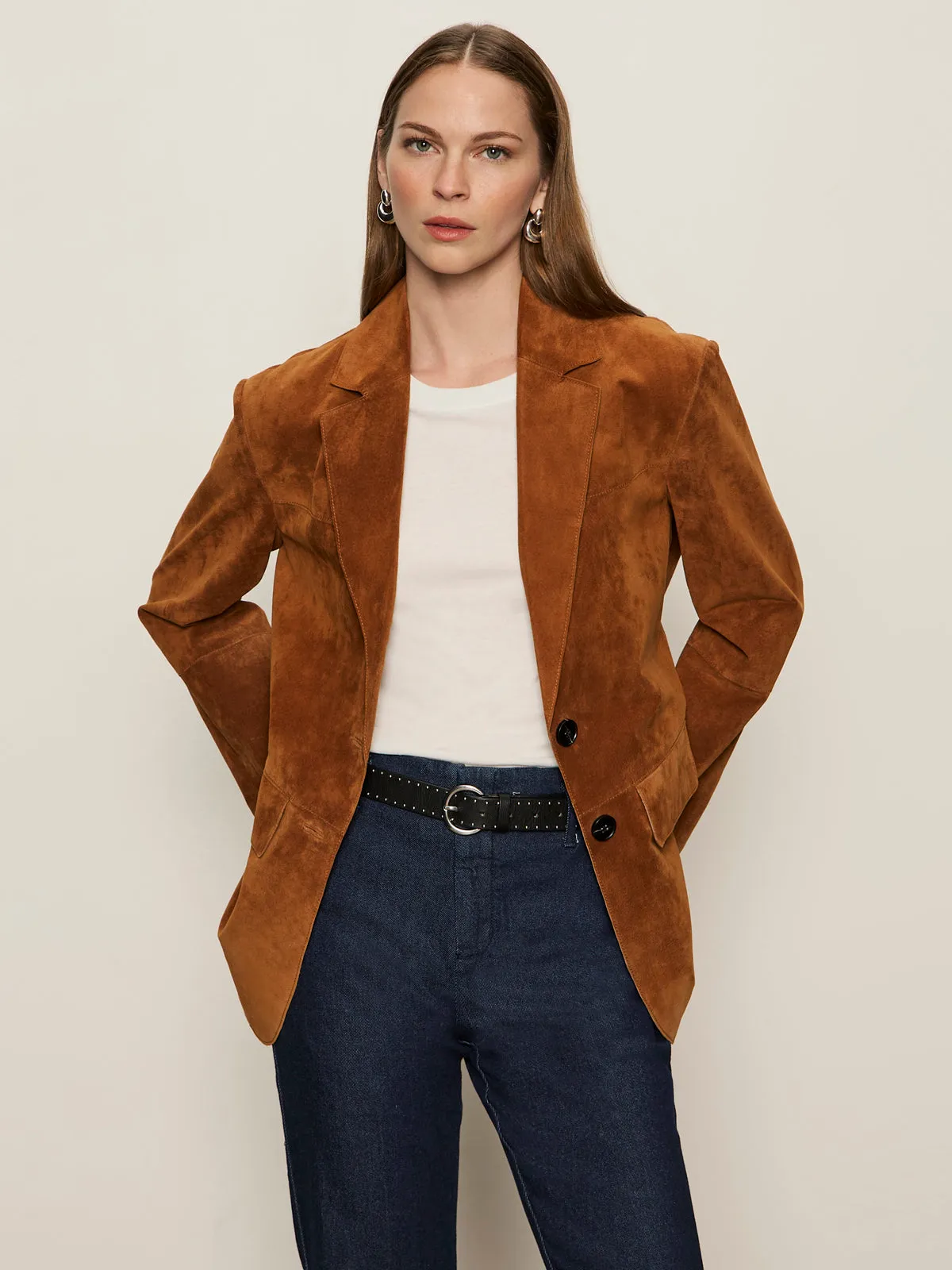 Modern Suede Blazer Bronze ButtonFront SnagProof