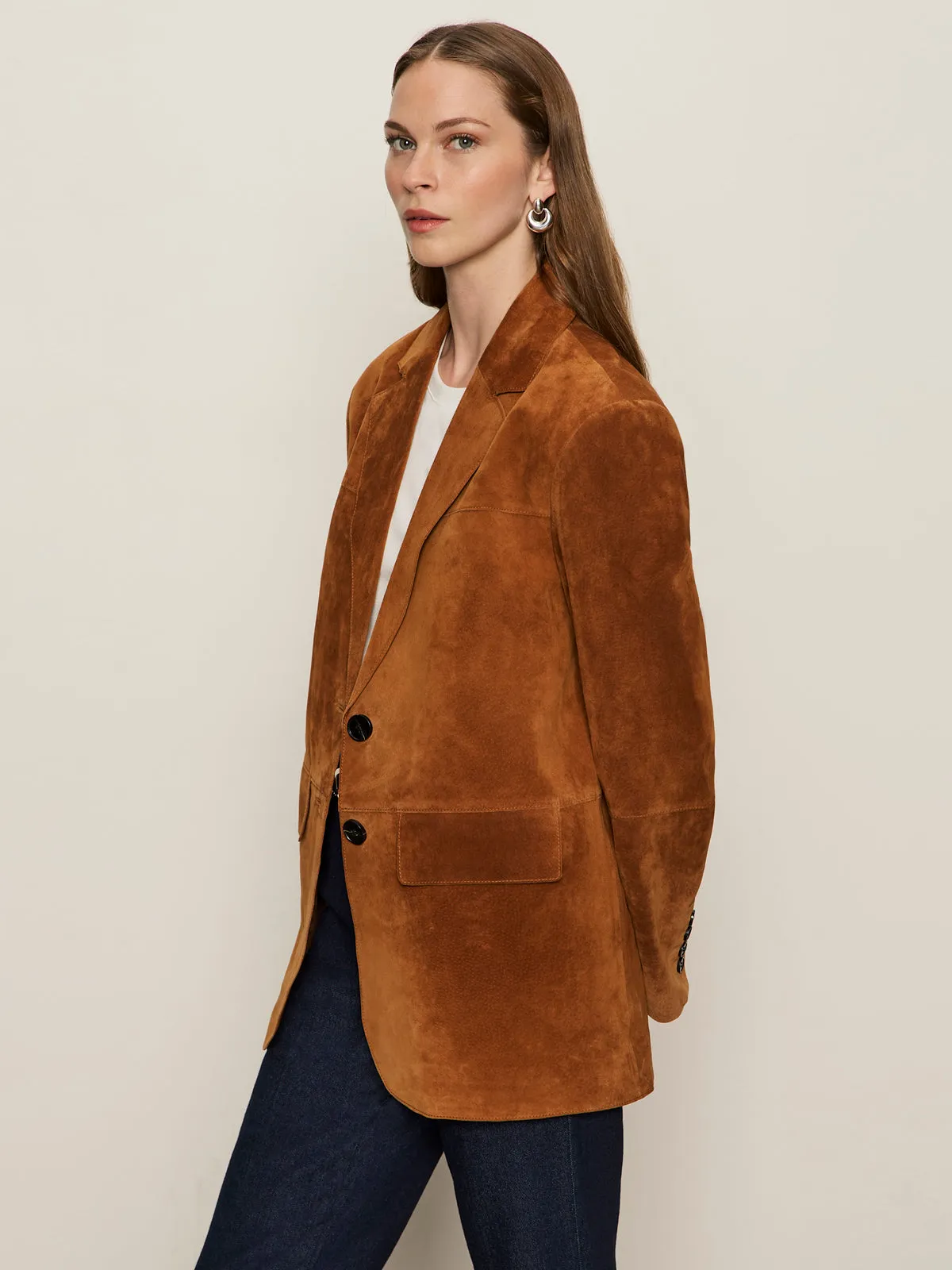 Smooth Stitching Modern Suede Blazer Bronze