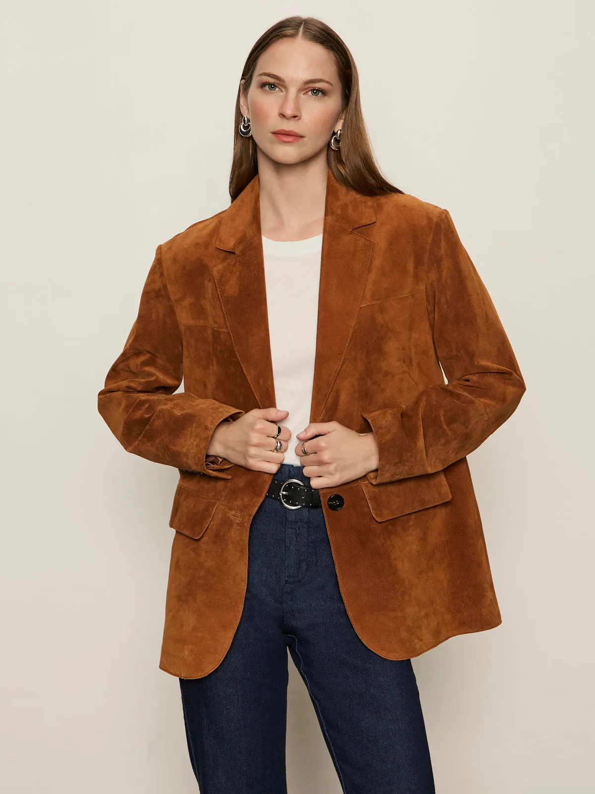 Modern Suede Blazer Bronze OrganicCotton Reinforced Hemline