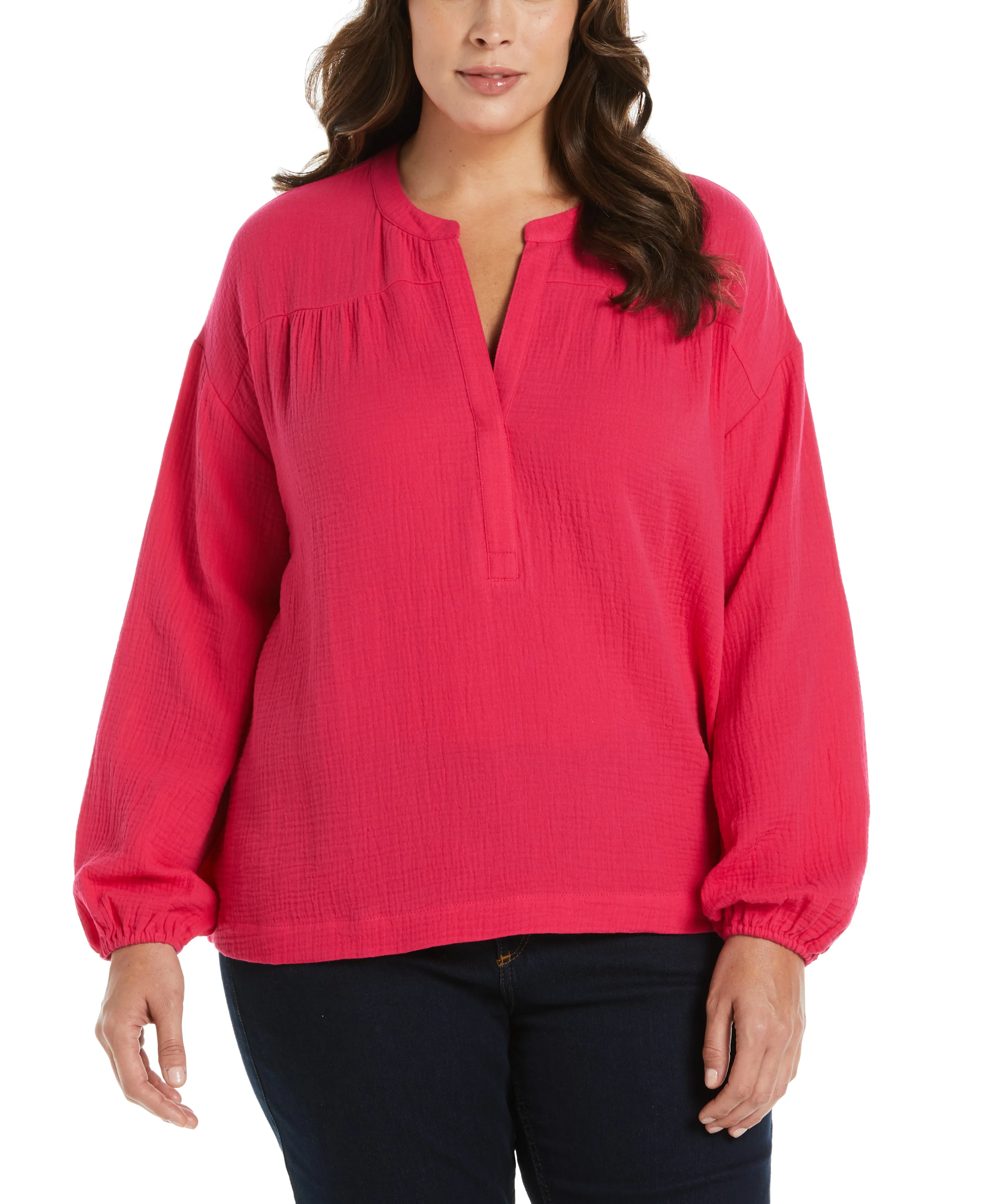 Reinforced Hems Plus Size Solid Gauze Top