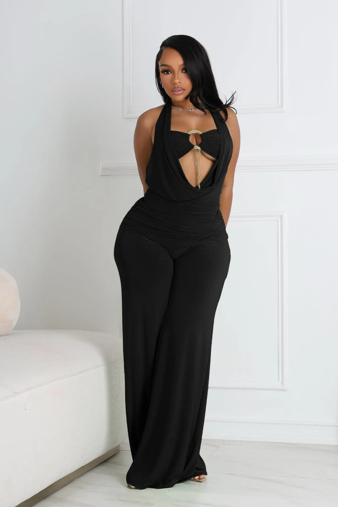 Plunge Cowl Neck Jumpsuit with Tube Top Timeless Fit