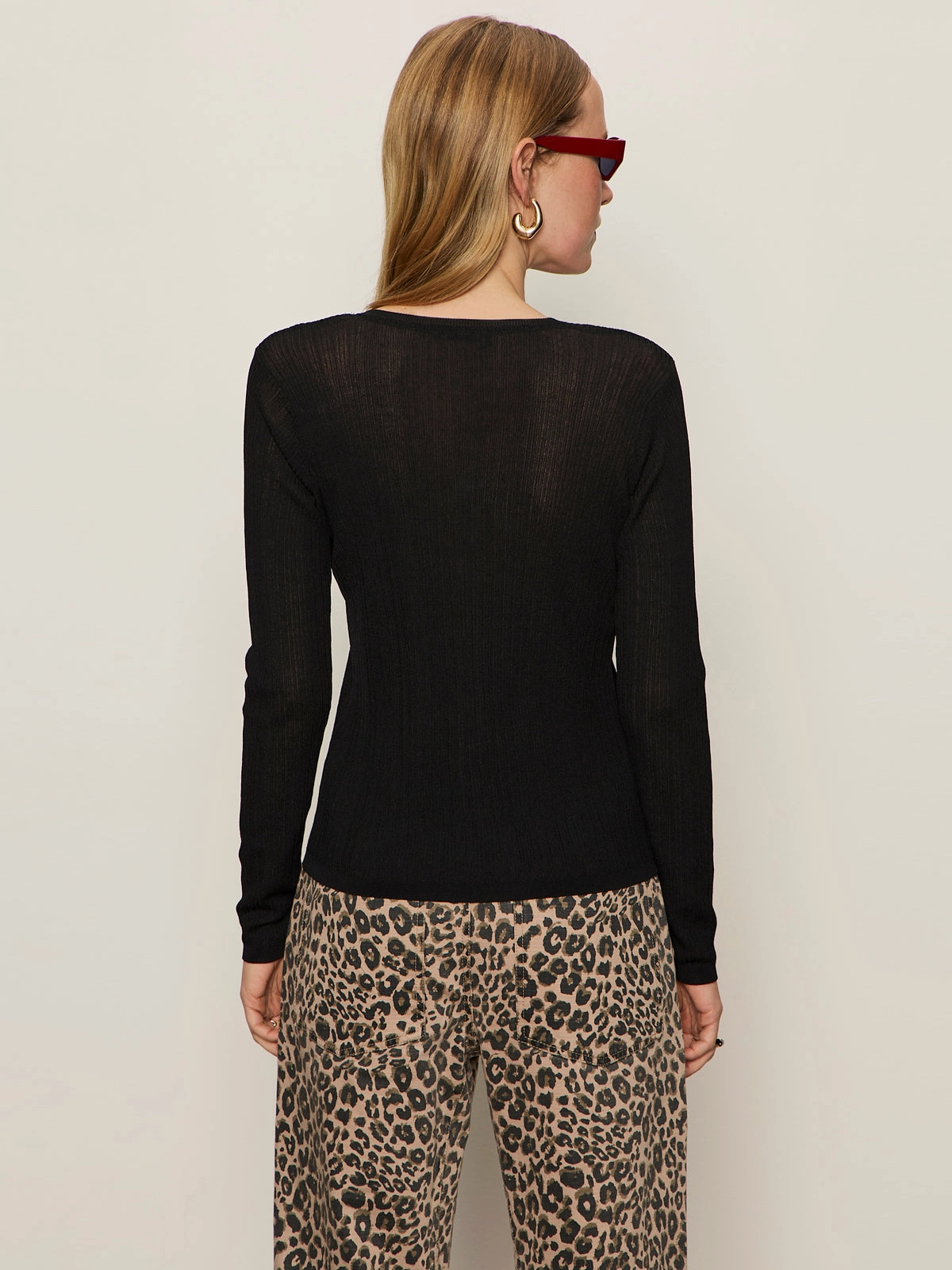 Lightweight Ribbed Cardi Black Comfortable Design Tunic top