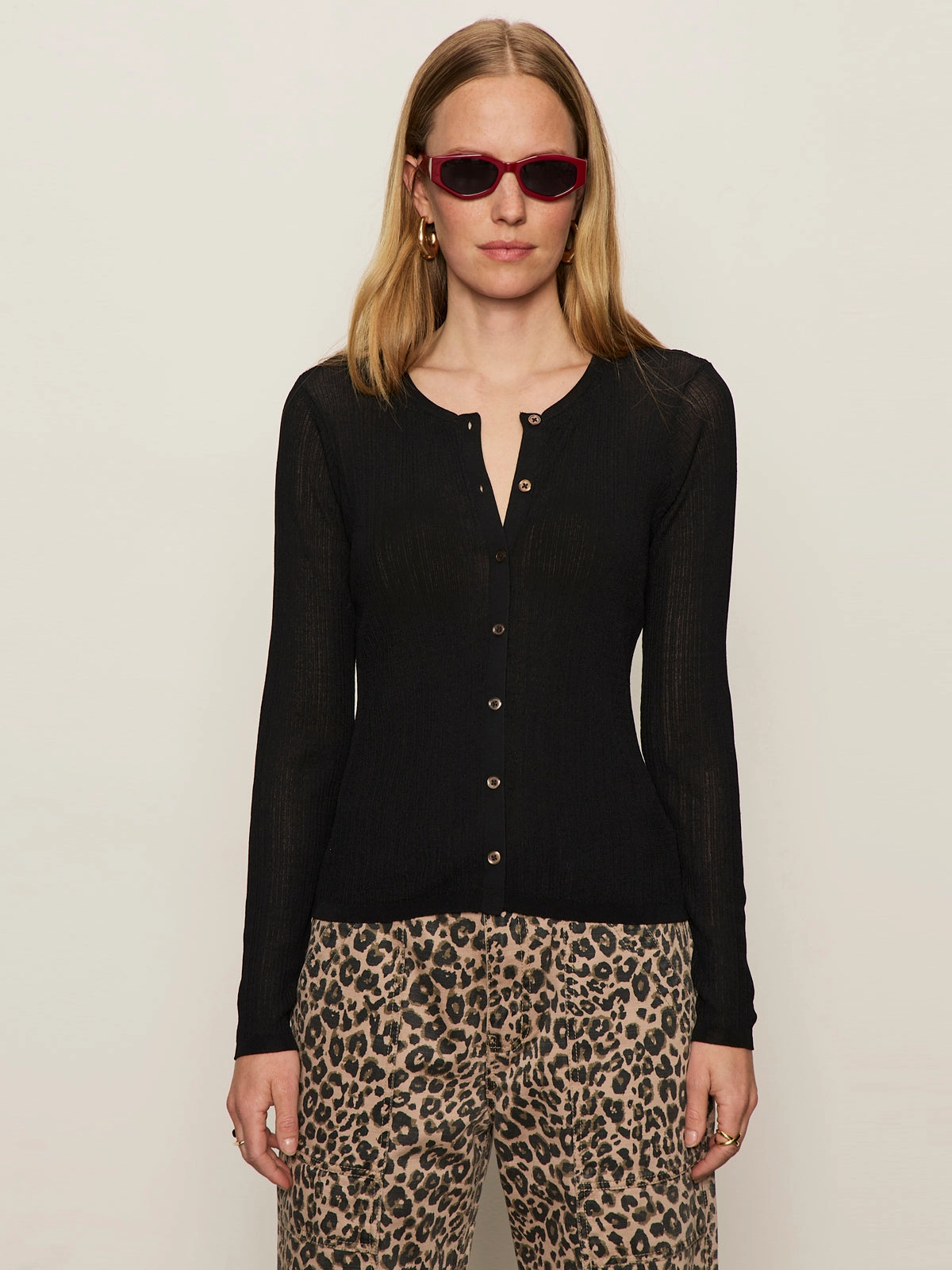 Relaxed Look Lightweight Ribbed Cardi Black