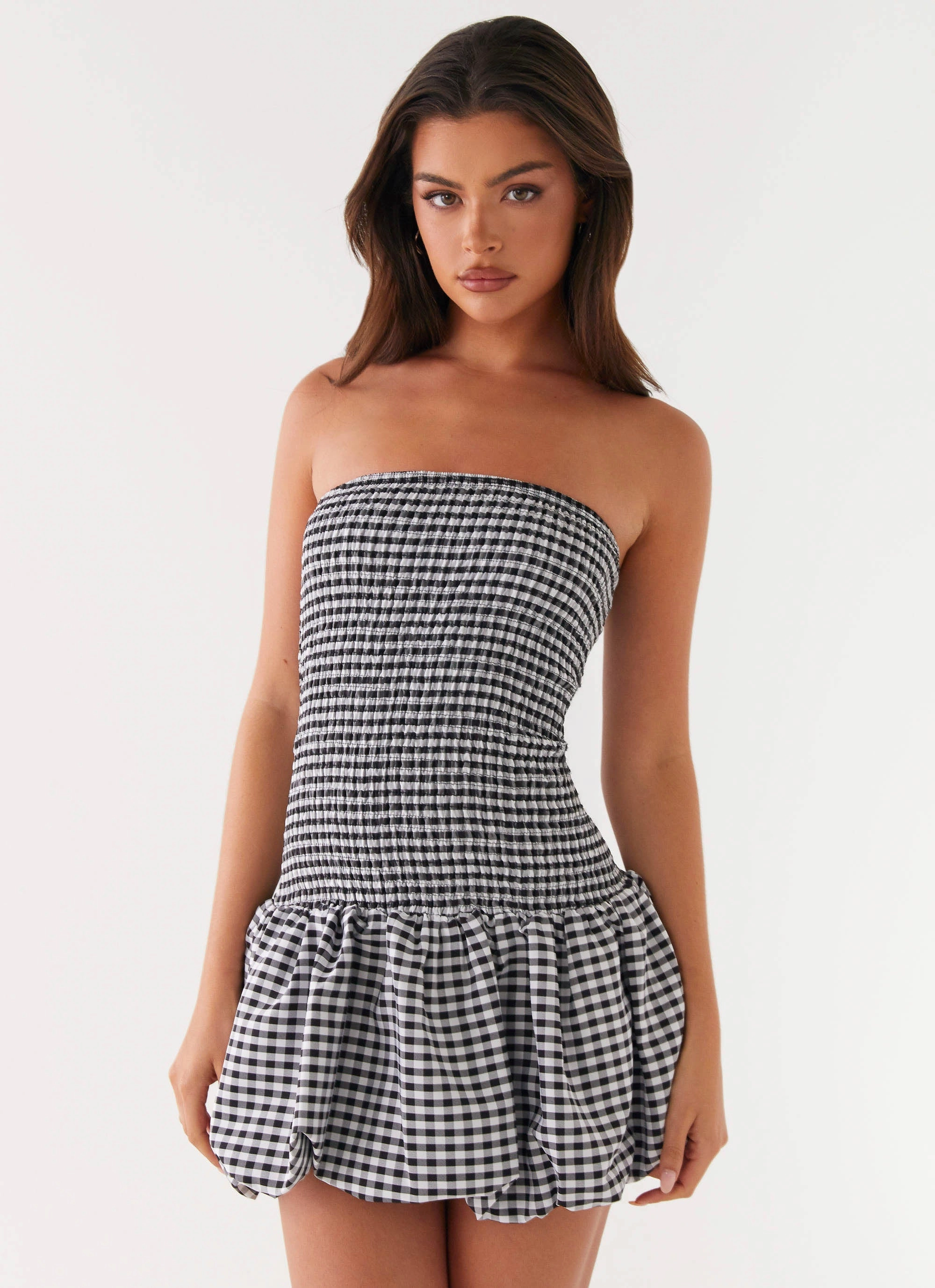 One size fits most Martell Mini Dress - Black Gingham
