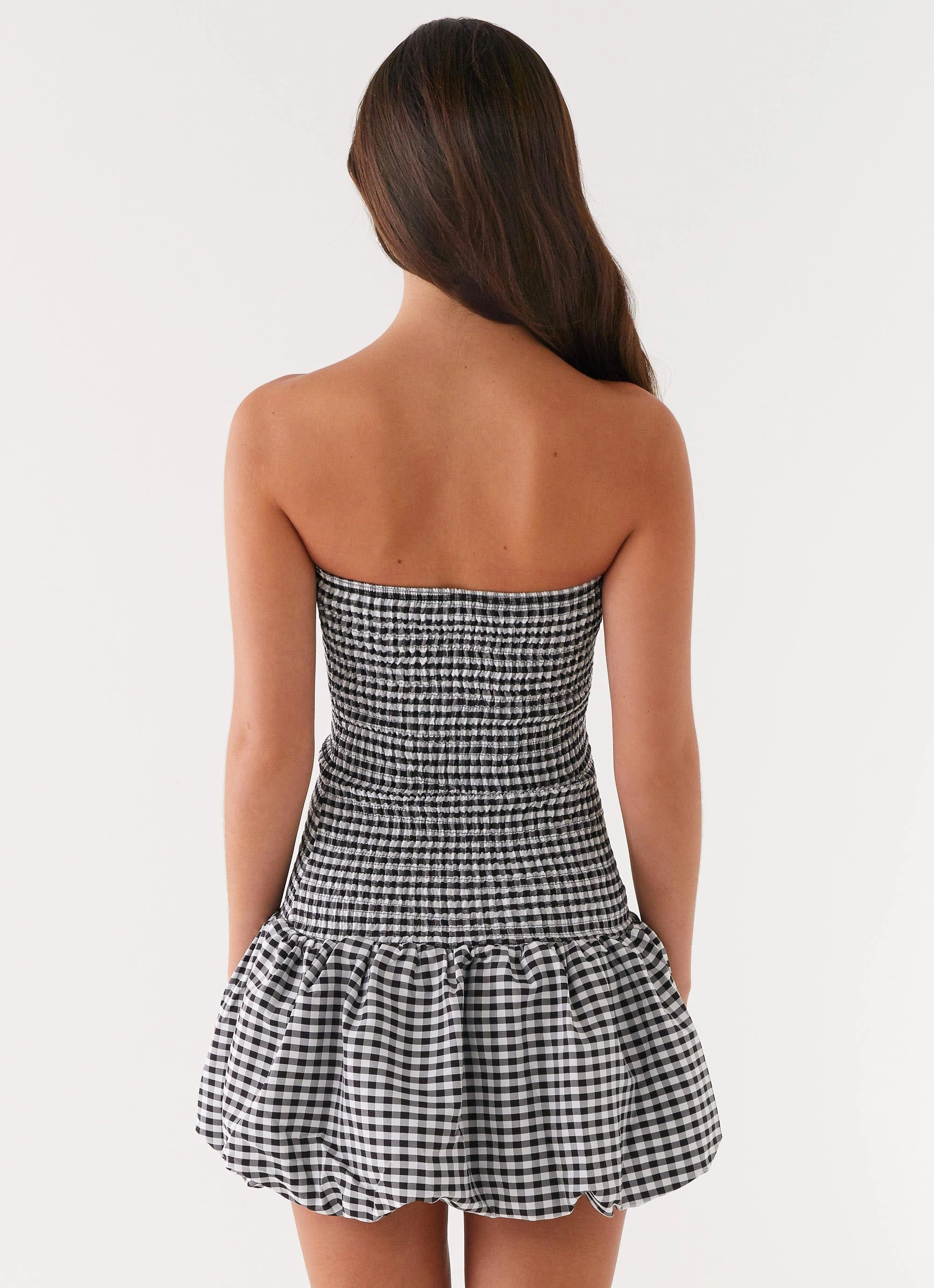 Martell Mini Dress - Black Gingham Stretch Fabric Stretch Comfort