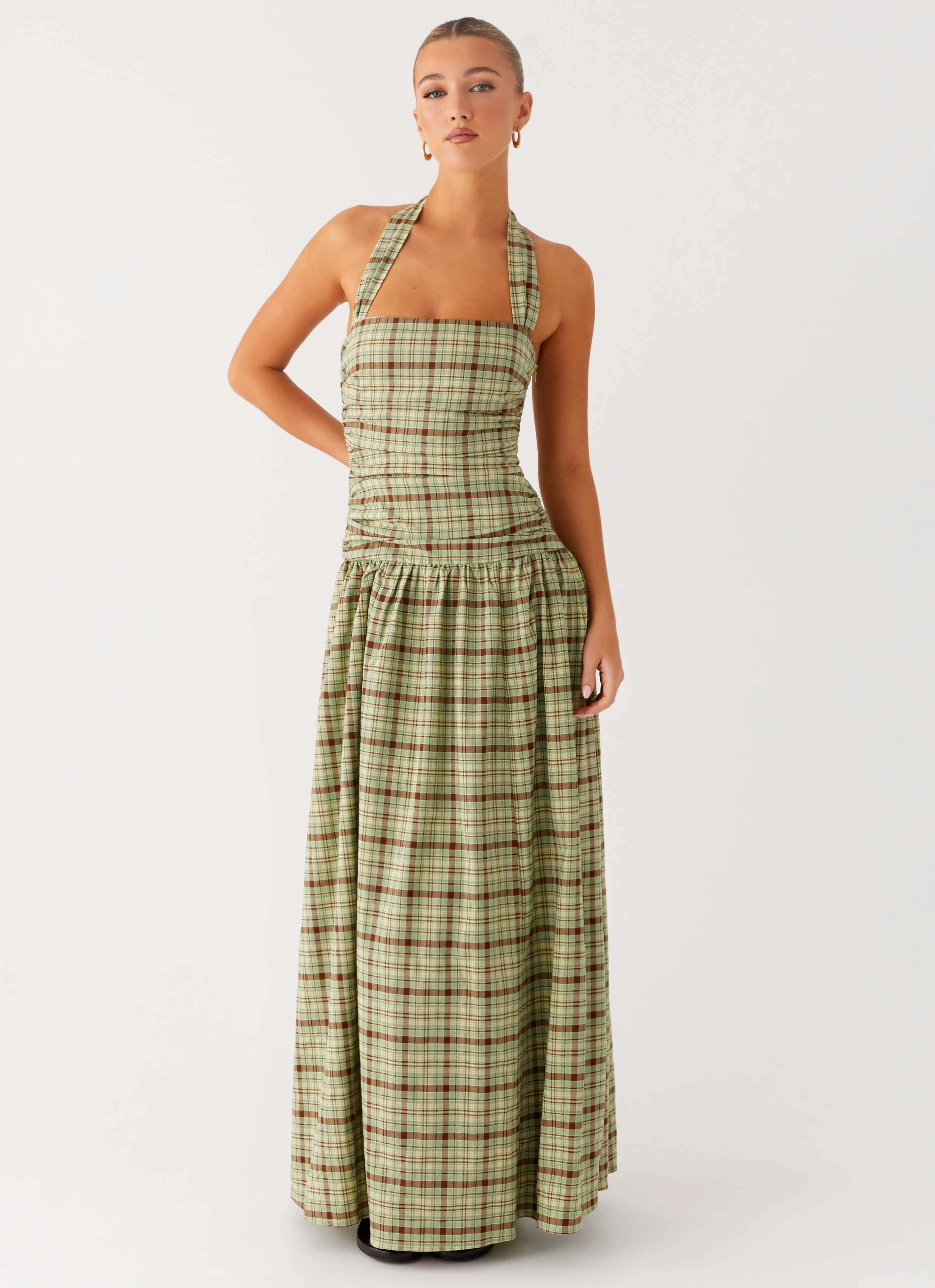 Lilith Maxi Dress - Forest Plaid Warm Palette Soft Colorway