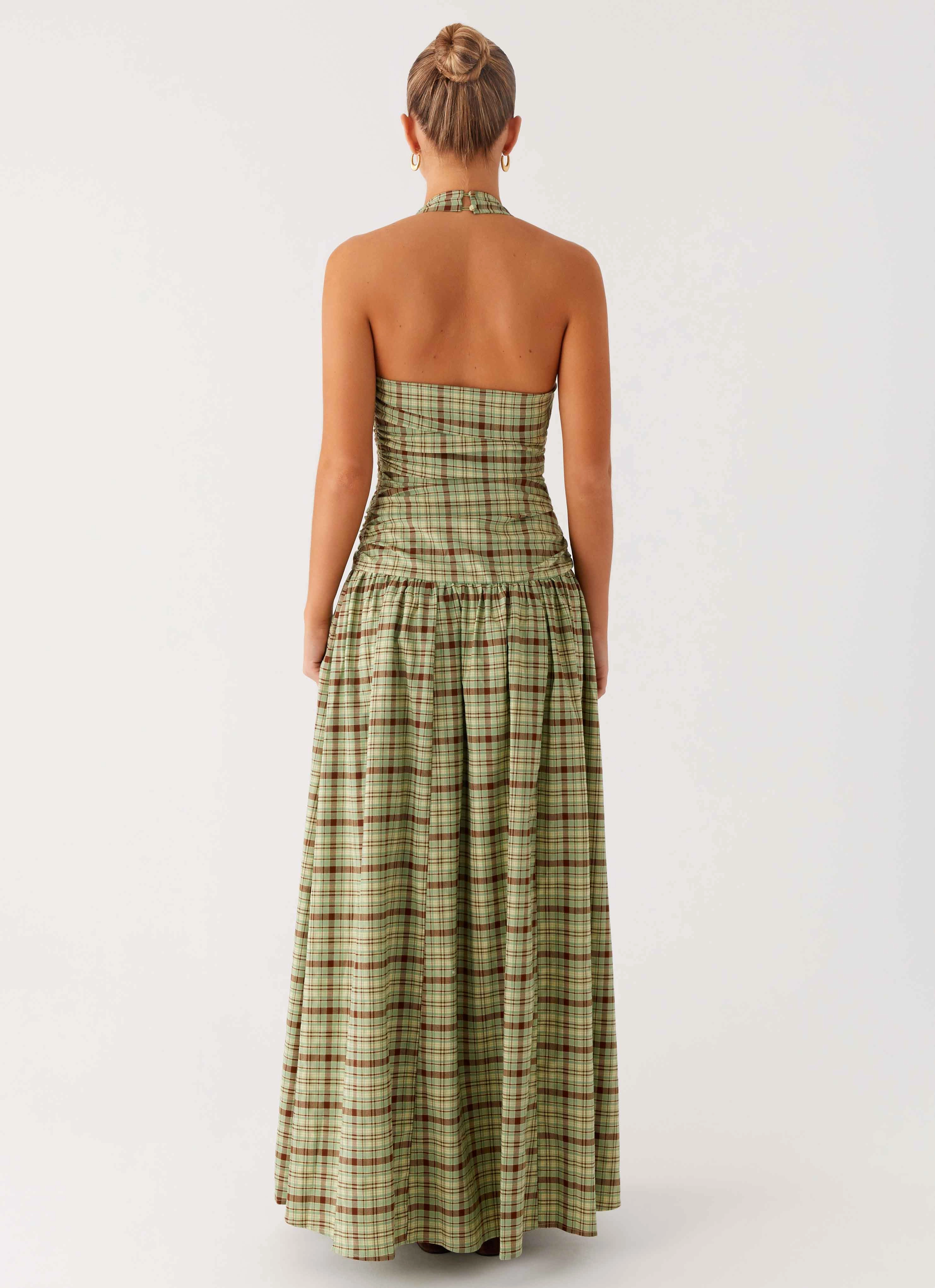 Lilith Maxi Dress - Forest Plaid Youthful Look Clean Chic