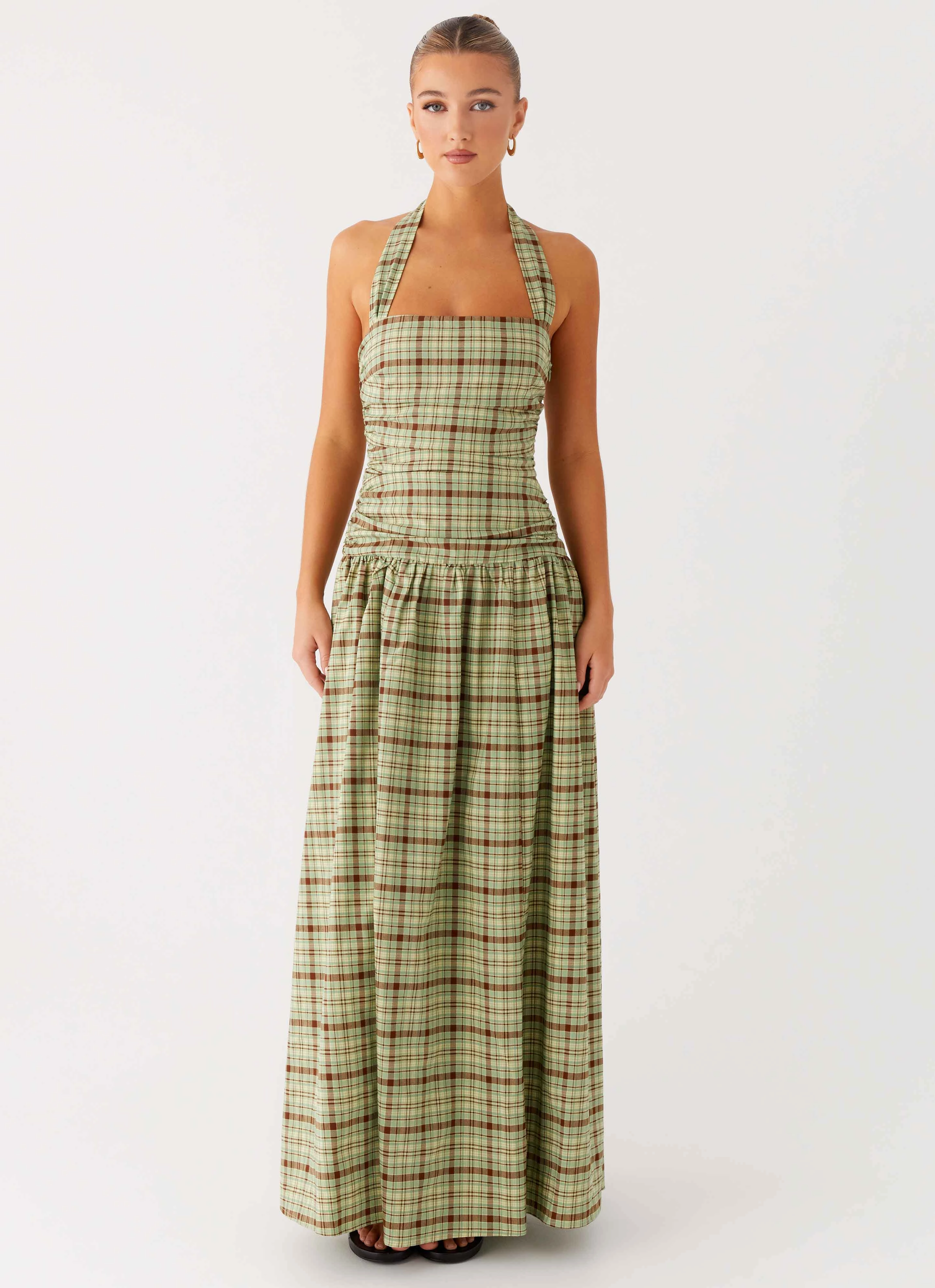 Dinner Outfit Lilith Maxi Dress - Forest Plaid