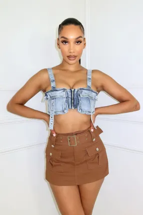 Easy Wear Lillian Washed Denim Pocket Crop Top
