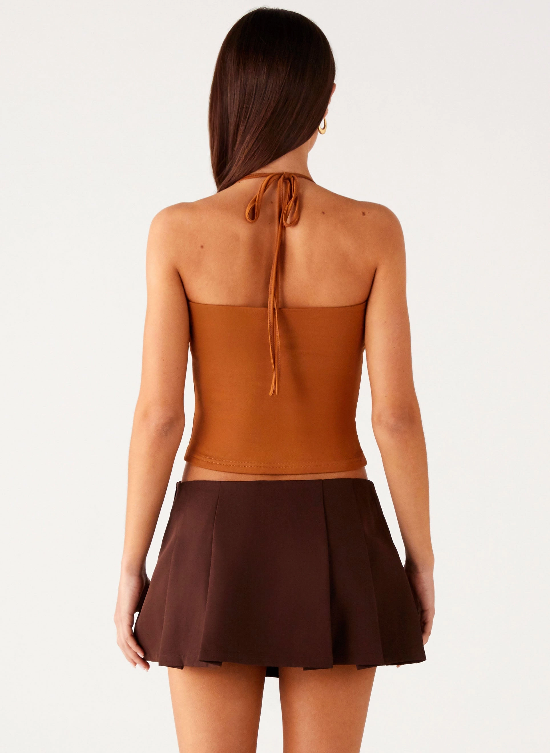 Hidden Zipper Front Slit Dalia Dusk Pleated Mini Skirt - Chocolate