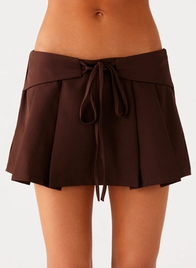 Dalia Dusk Pleated Mini Skirt - Chocolate Crisp Finish Outfit Ideas