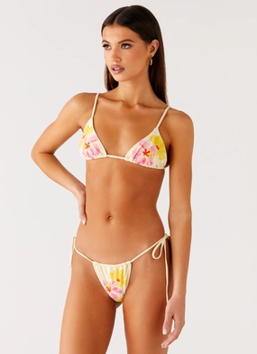 Water Repellent Zipper Comfort waistband Lissy Bikini Bottoms - Yellow Flower