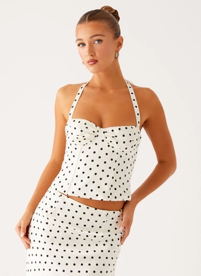Breanne Top - White Polka Dot SweatAbsorbent