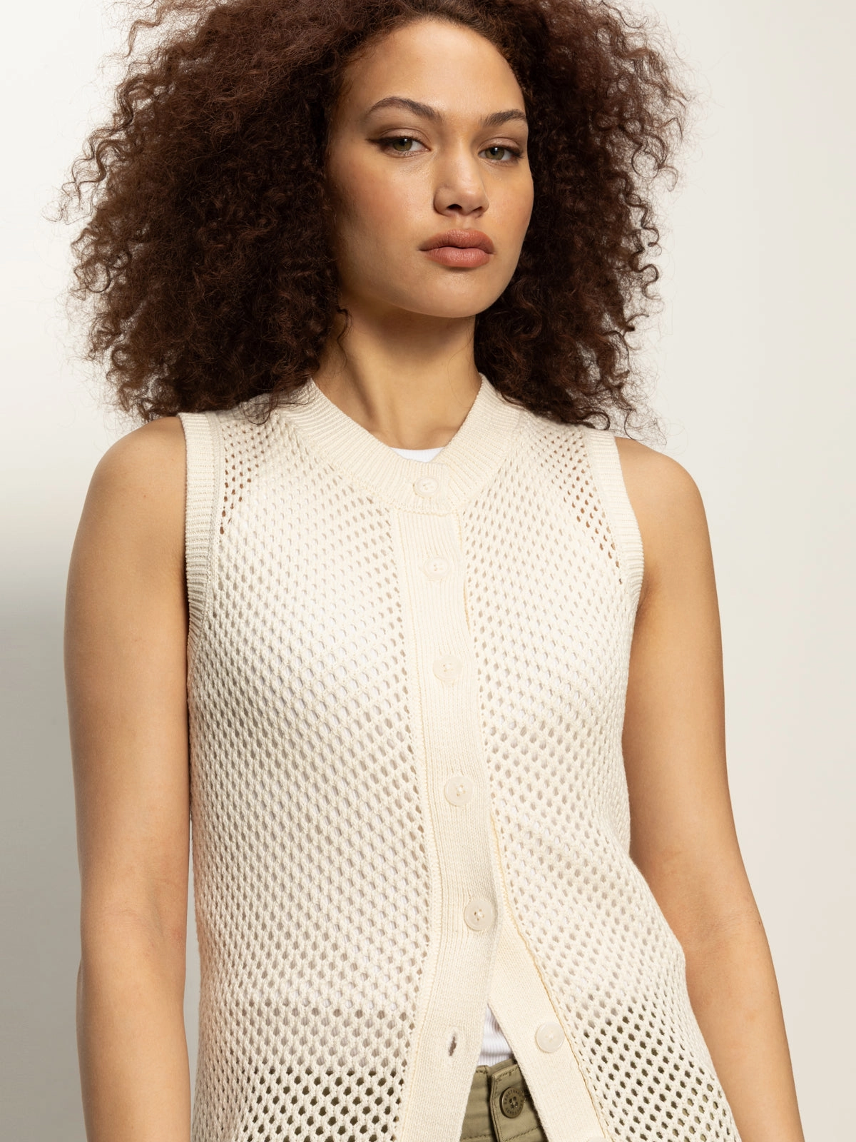 Slim Fit Design Roll Up Sleeve Design Long Openwork Vest Macrame