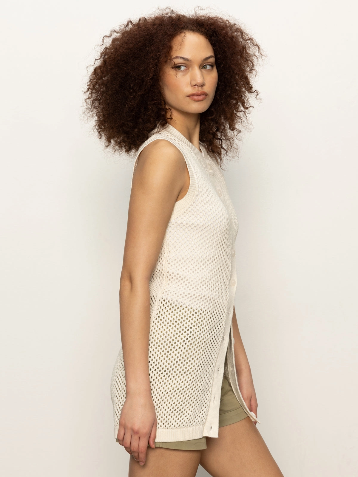 Antimicrobial Finish ConvertibleSleeves Long Openwork Vest Macrame