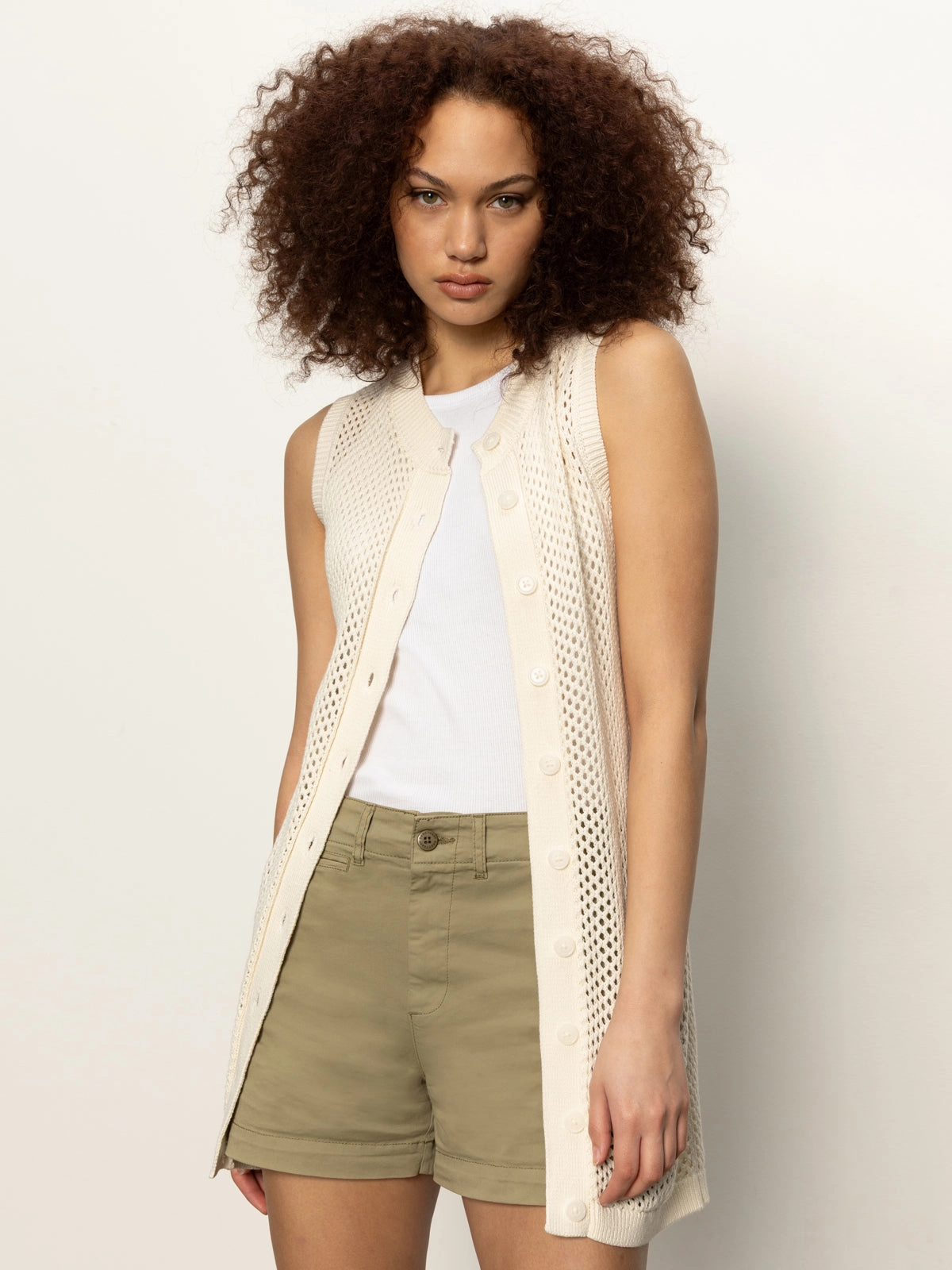 Minimalist Styling Airy Mesh Lining Long Openwork Vest Macrame