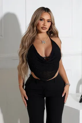 Lorena Mesh Beaded Cowl Neck Top Easy Care Material