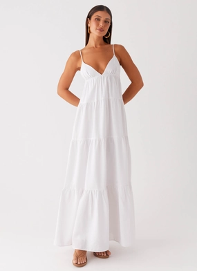 Lotty Linen Maxi Dress - White Style Blend Petite-Size