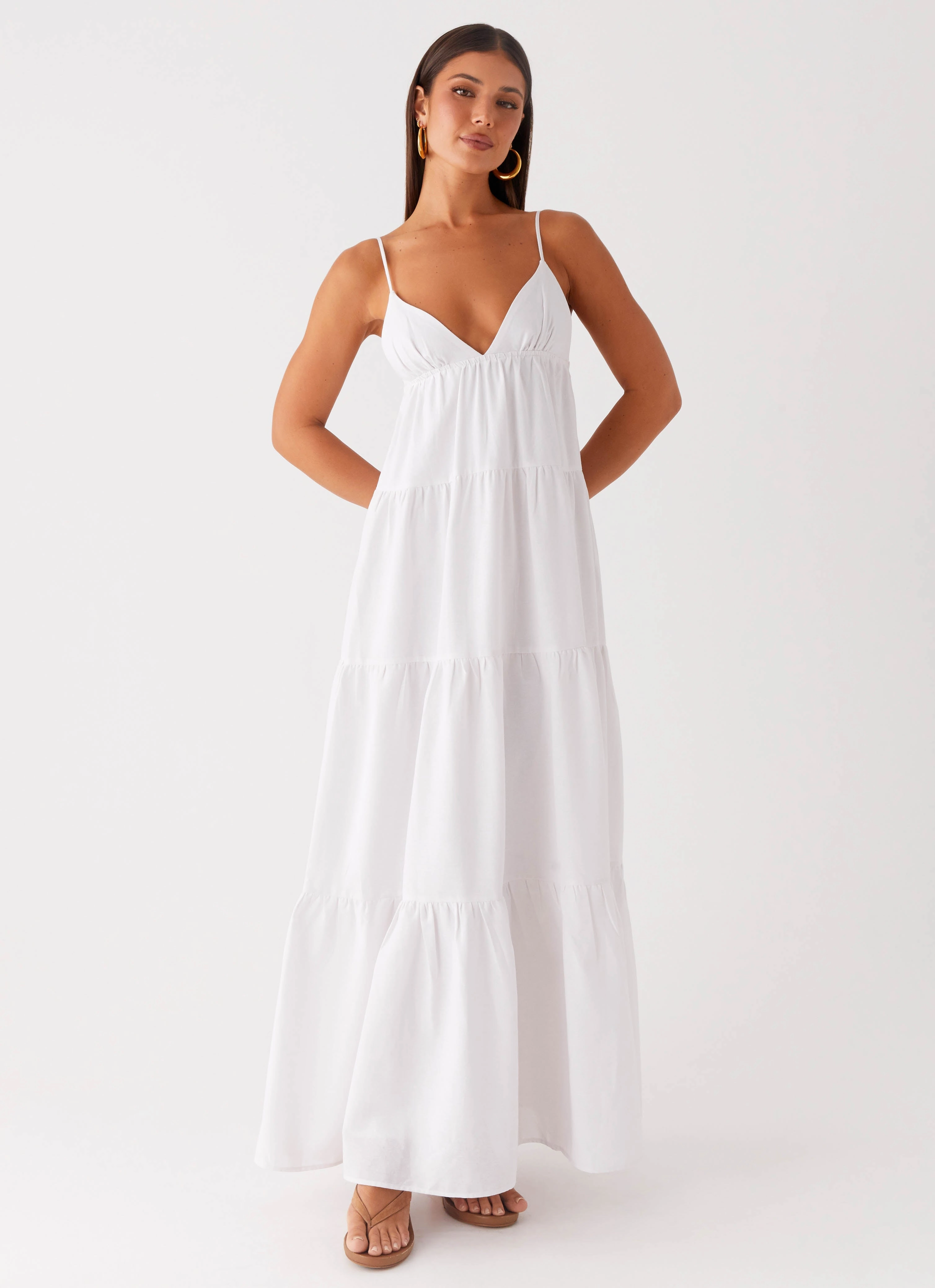 Lotty Linen Maxi Dress - White Style Blend Petite-Size