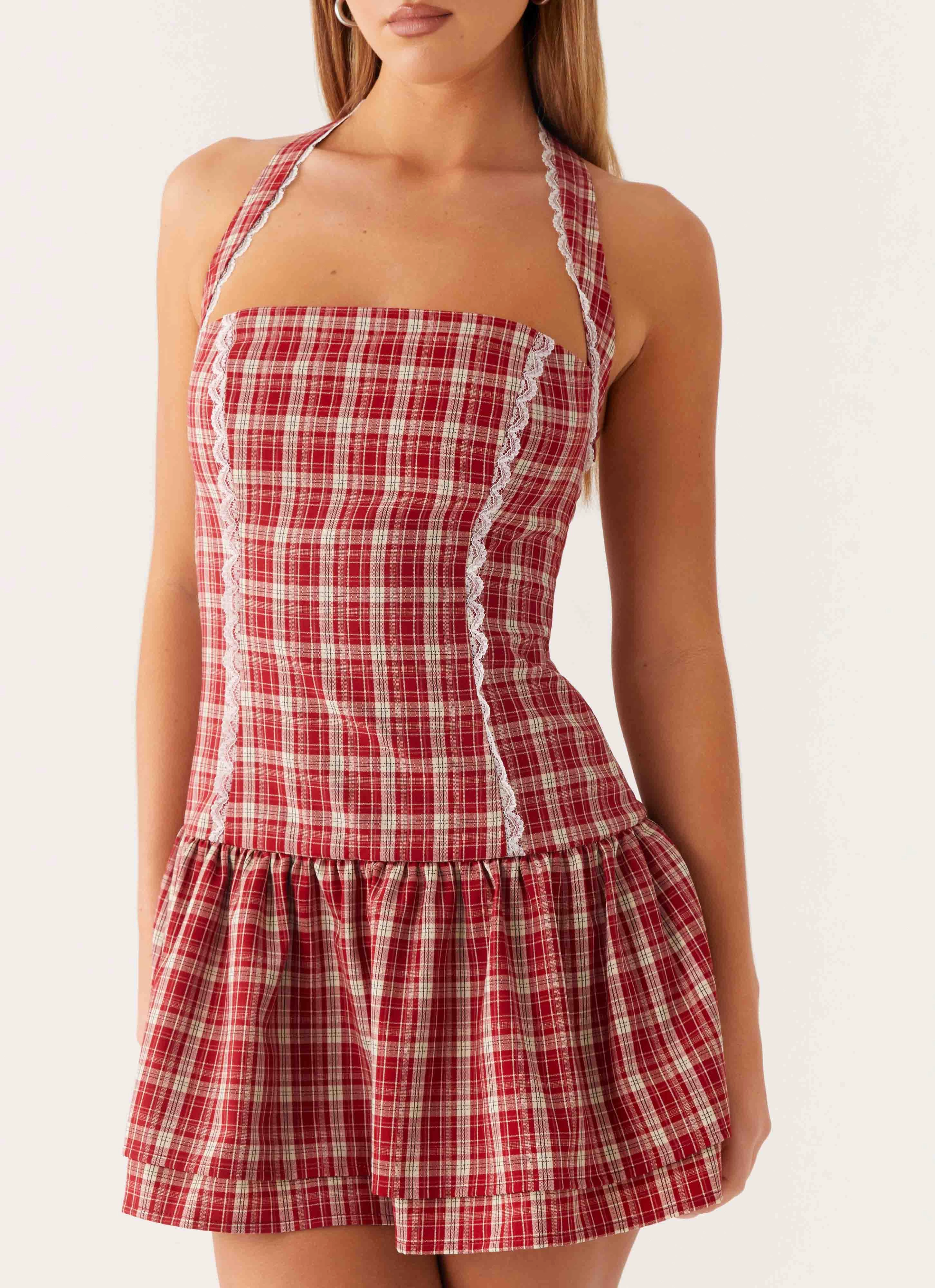 Lotus Dream Mini Dress - Ruby Check Casual Style Neat Look