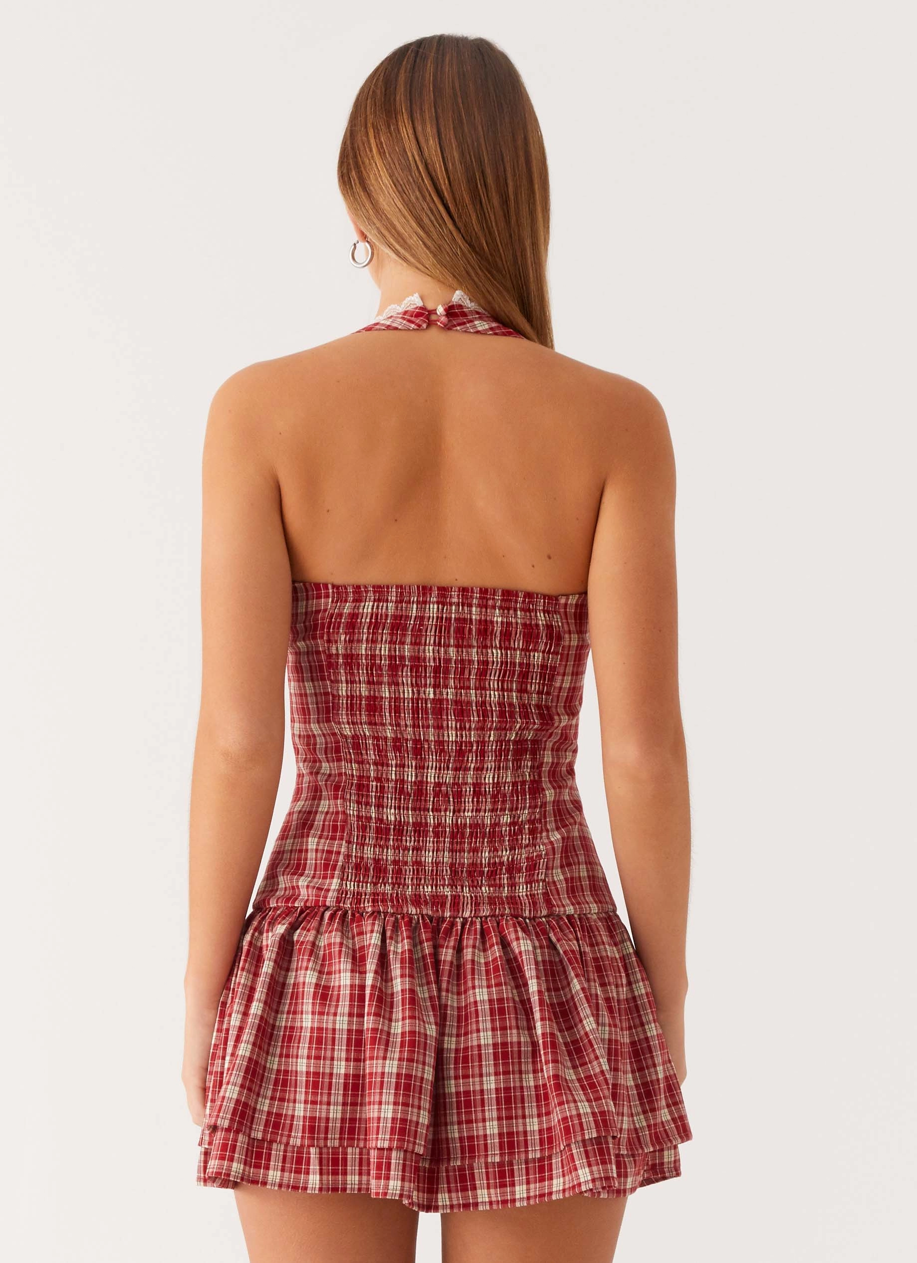Lotus Dream Mini Dress - Ruby Check Easy Fit Machine washable