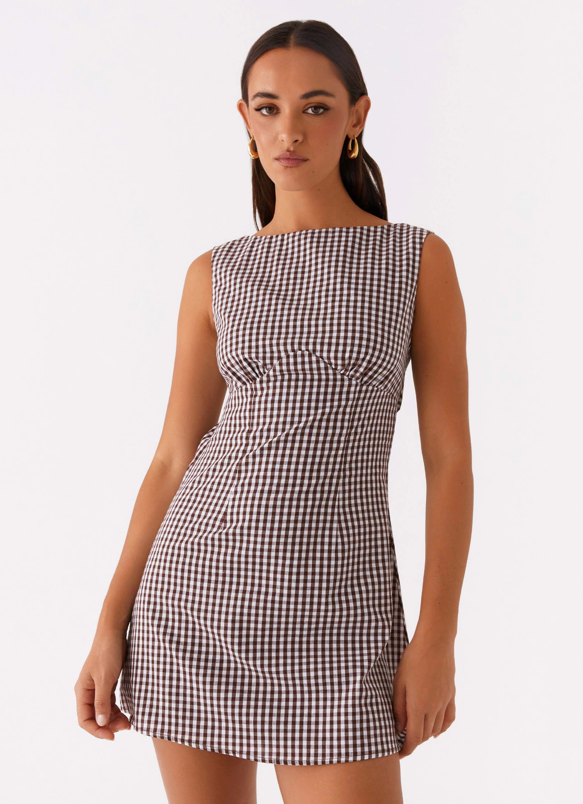 Lotus Tie Back Mini Dress - Chocolate Gingham Maternity Friendly