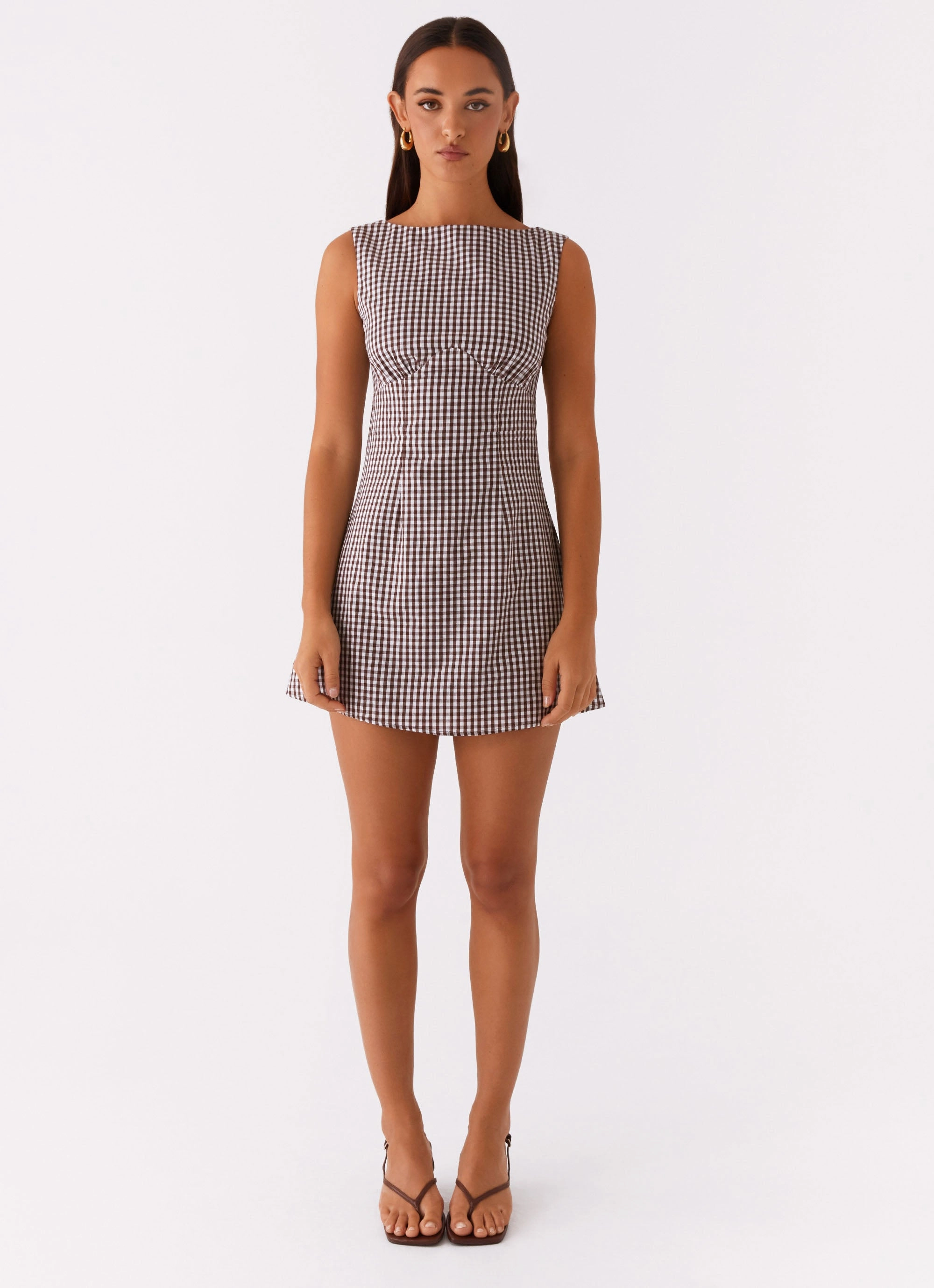 Lotus Tie Back Mini Dress - Chocolate Gingham Soft Movement Light Moodboard