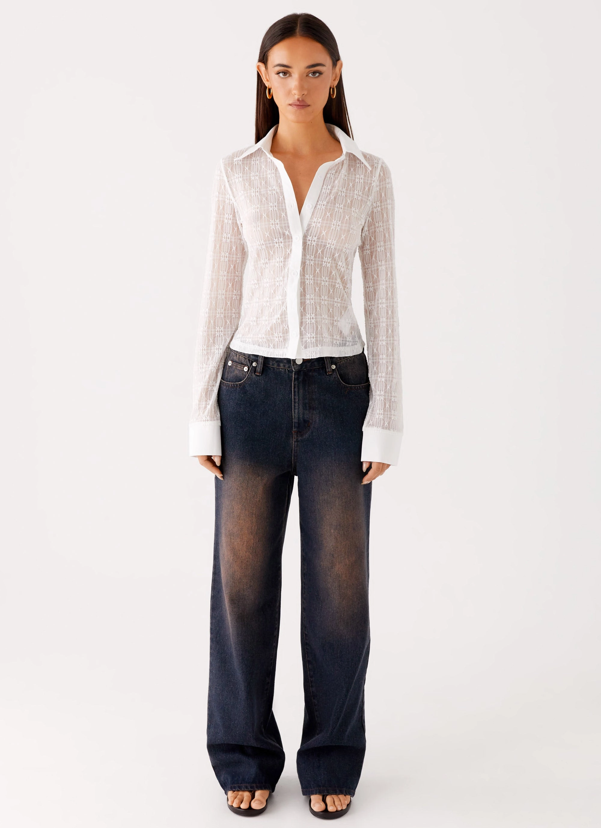 Loui Lace Long Sleeve Top - White OdorResistant Technology Reinforced Stress Points