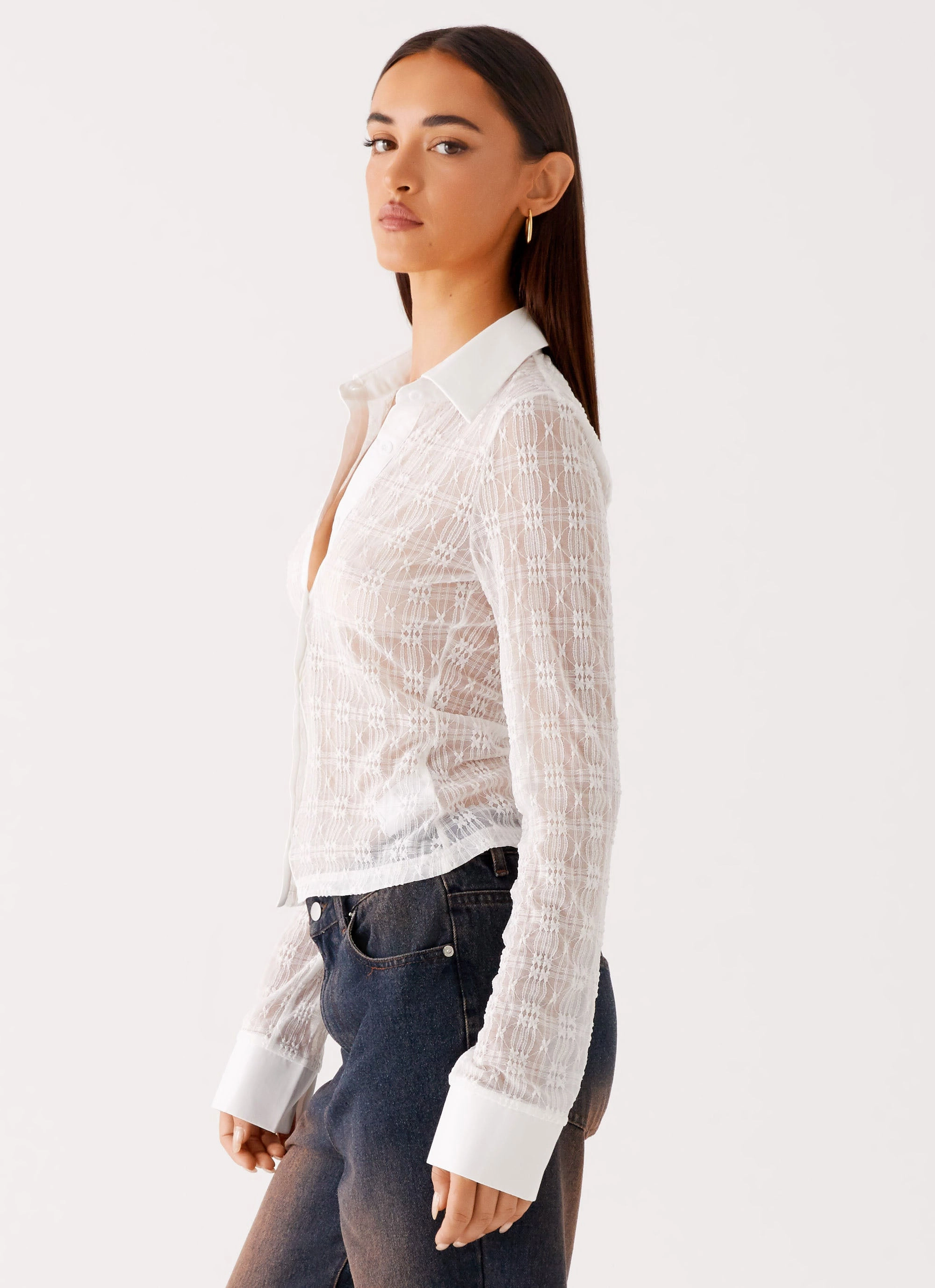 ContouredPanels Loui Lace Long Sleeve Top - White