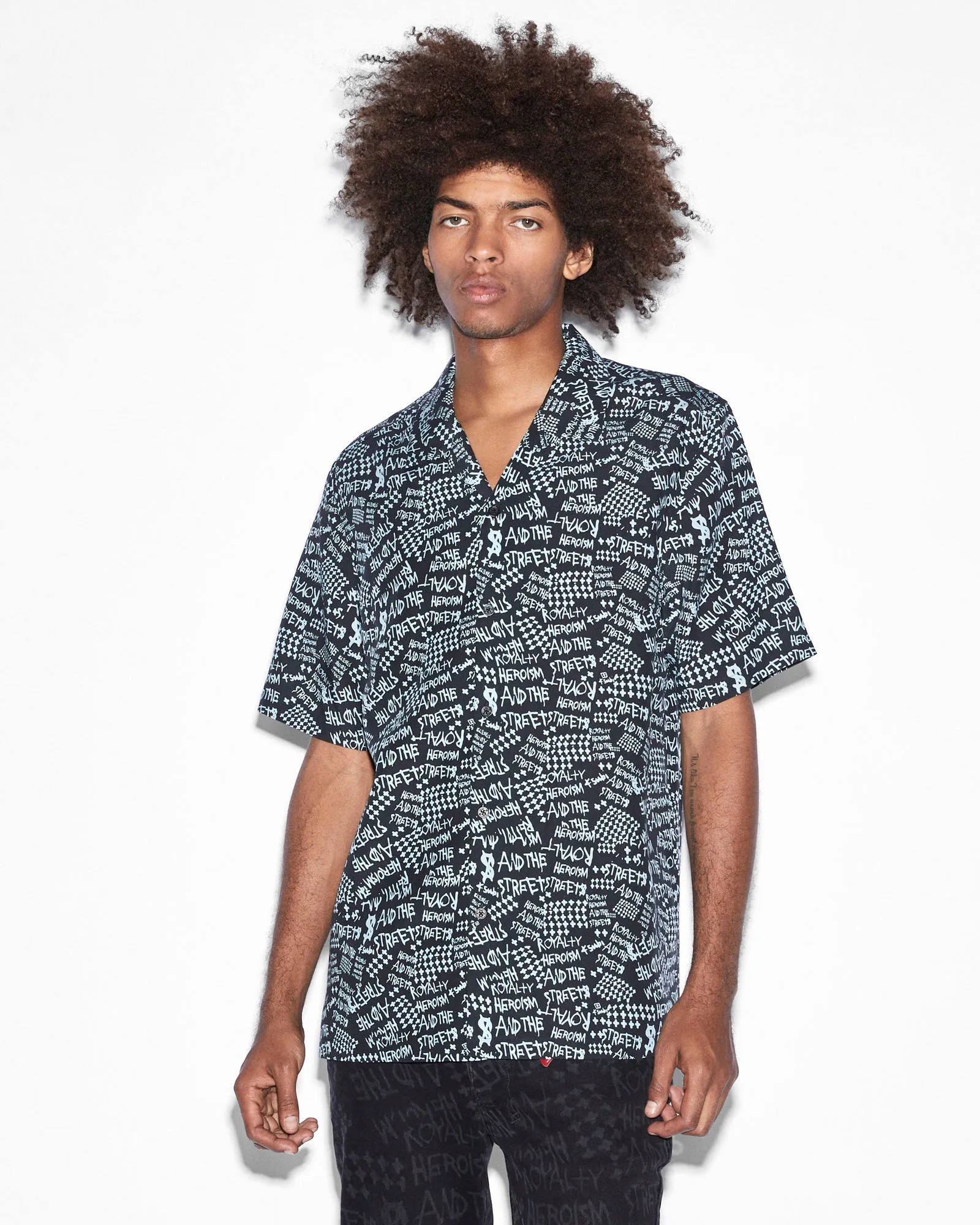 back-to-school Floral Print HEROISM SS SHIRT BLACK