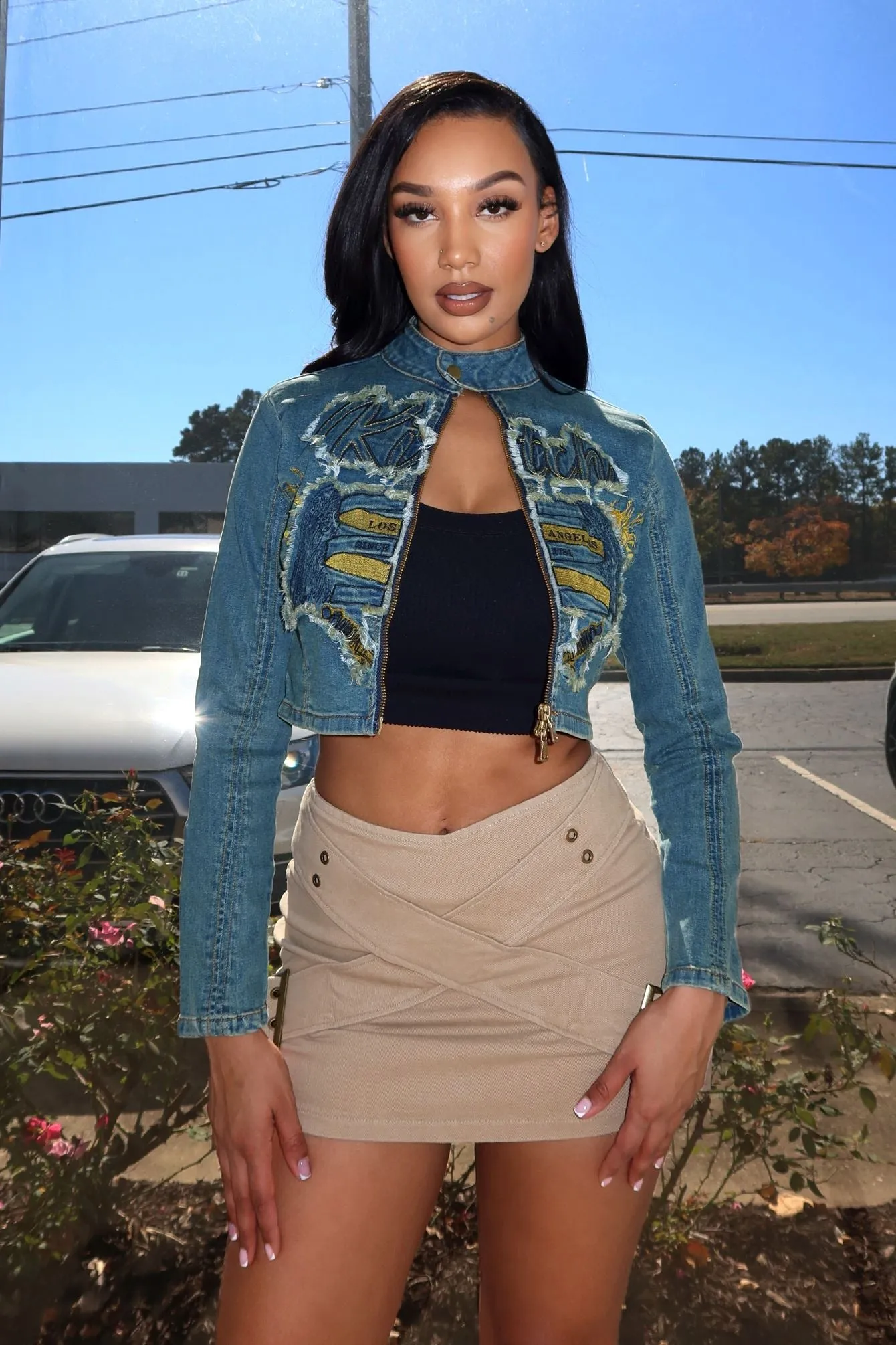 Lover Girl Denim Washed Graphic Jacket Chilly Day Wear Durable Construction