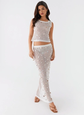 Lovina Shell Knit Maxi Skirt - White Wardrobe Hero Sustainable Innovation