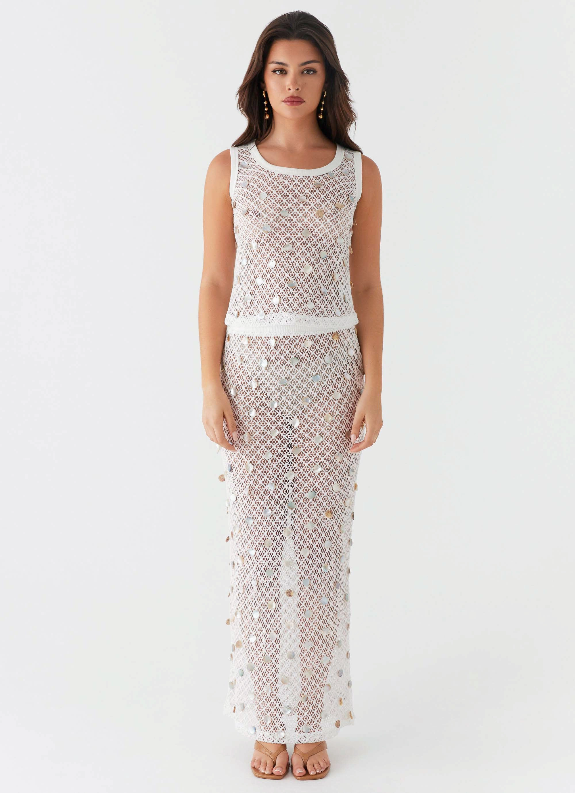 Fair trade Relaxed Vibes Lovina Shell Knit Maxi Skirt - White