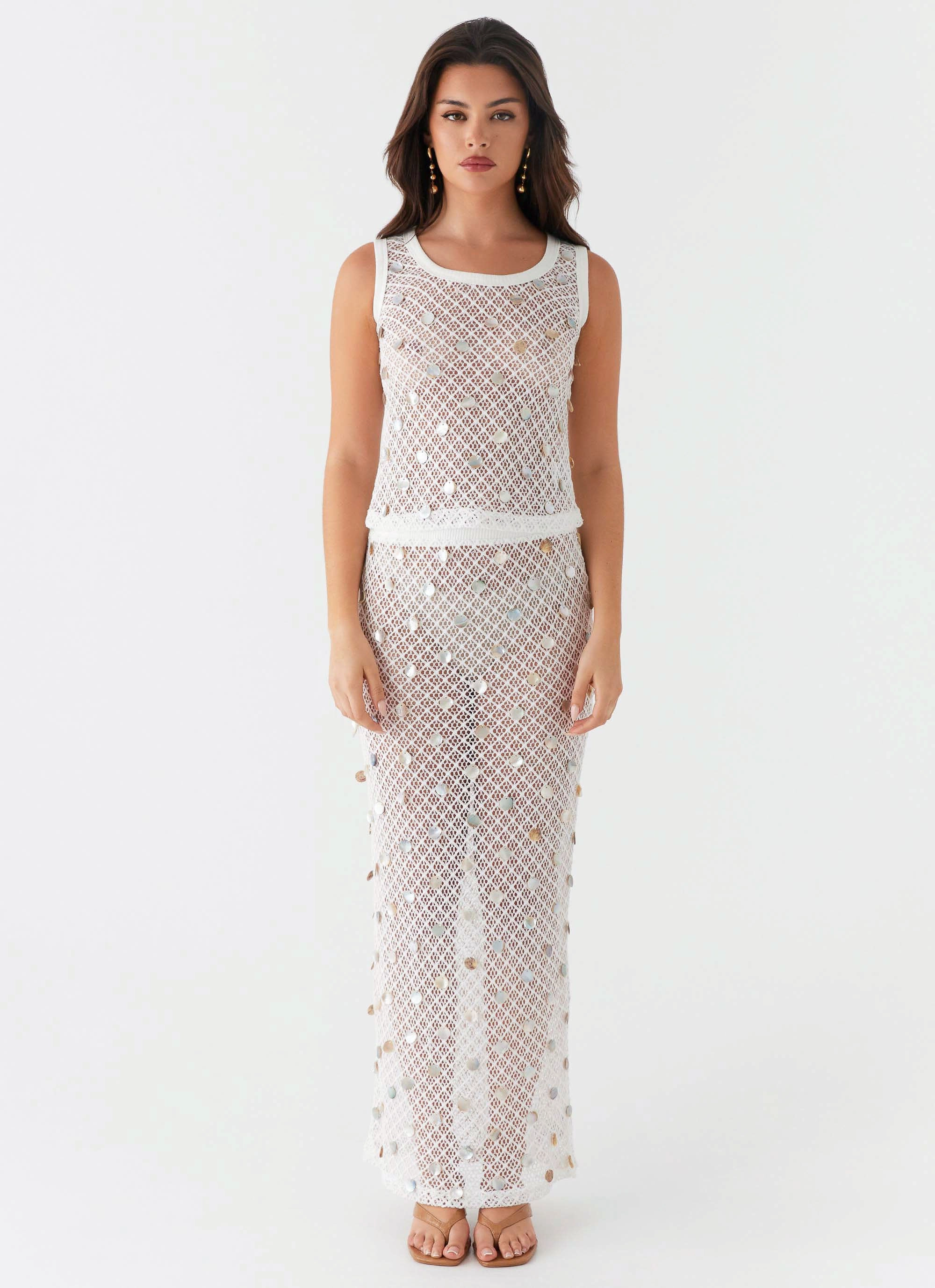 Must Have Feature Lovina Shell Knit Maxi Skirt - White