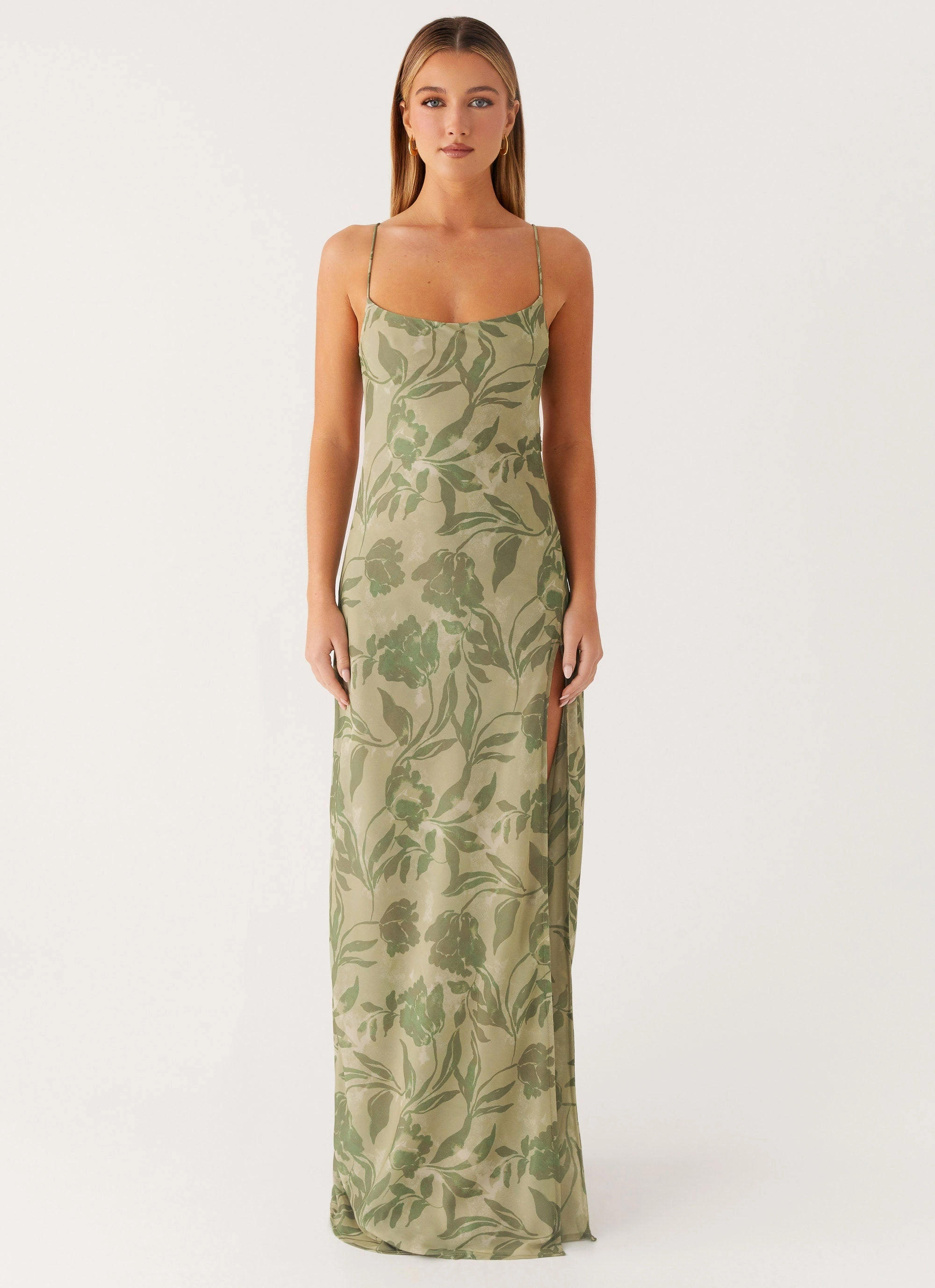 Cinched-Waist Zip-Closure Alouette Maxi Dress - Jade Fern