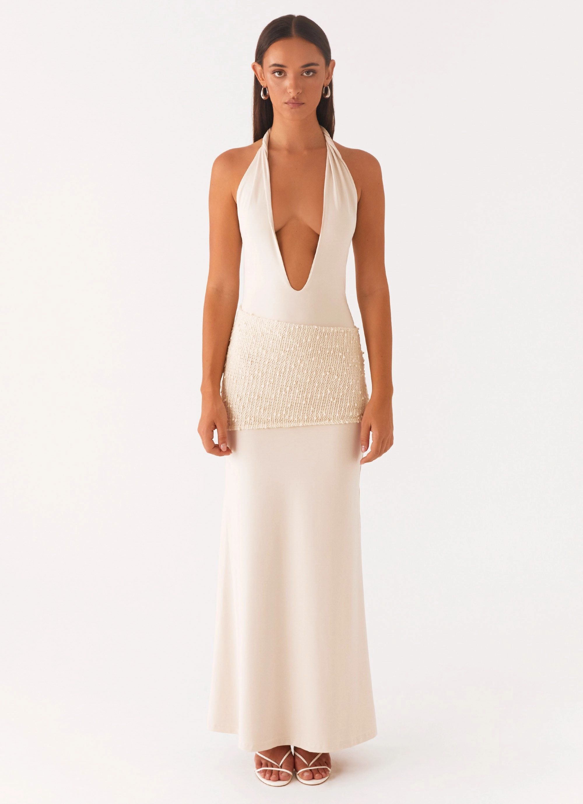 Scenic Maxi Dress - Sand Quilted-Texture High Neck