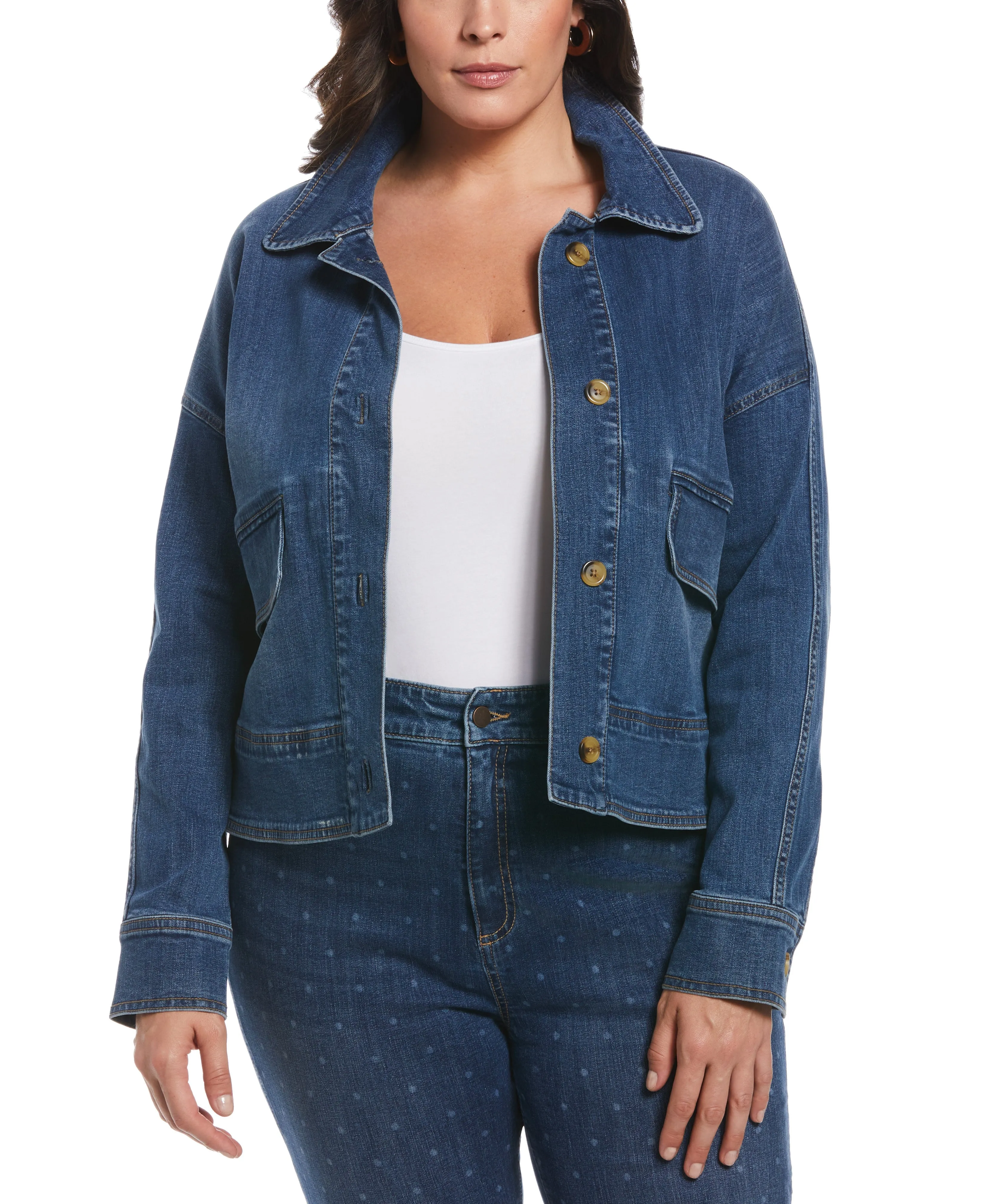 leggings popular in Africa Plus Size Cropped Oversized Denim Jacket
