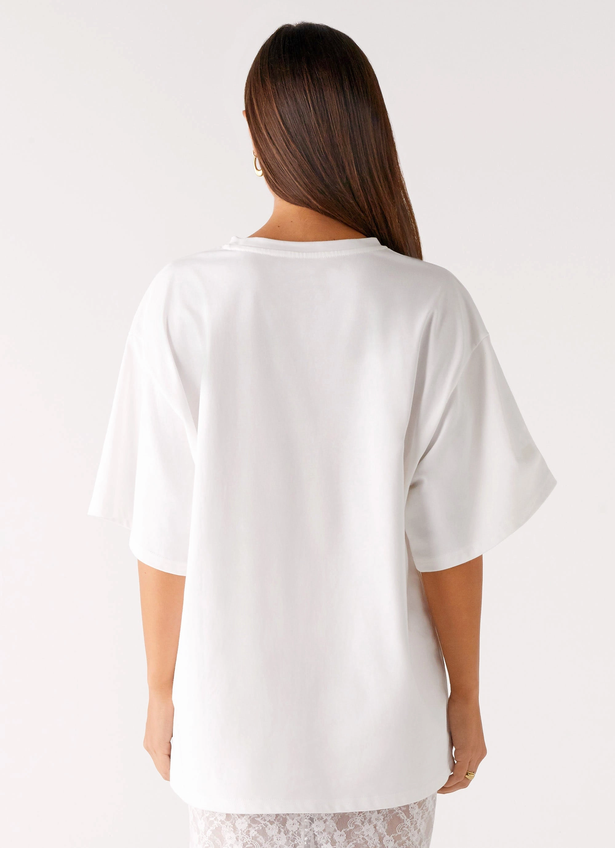 Pearl Oversized Tee - White Contoured Side Panels Sandwich Mesh Panel Structure