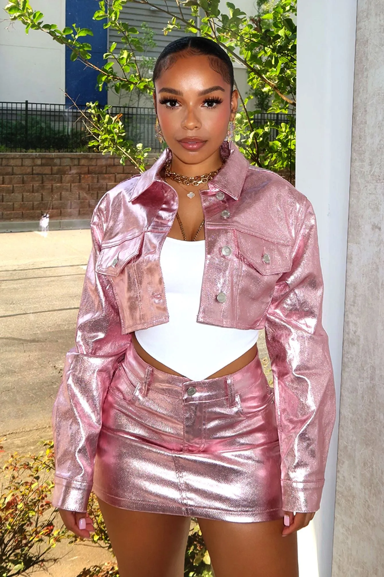 Lightweight Padding Communicate Loxley Metal Foiled Long Sleeve Jacket