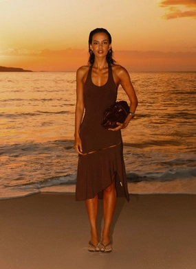 Fast Times Midi Dress - Chocolate Stylish party wear Perfectly Crafted