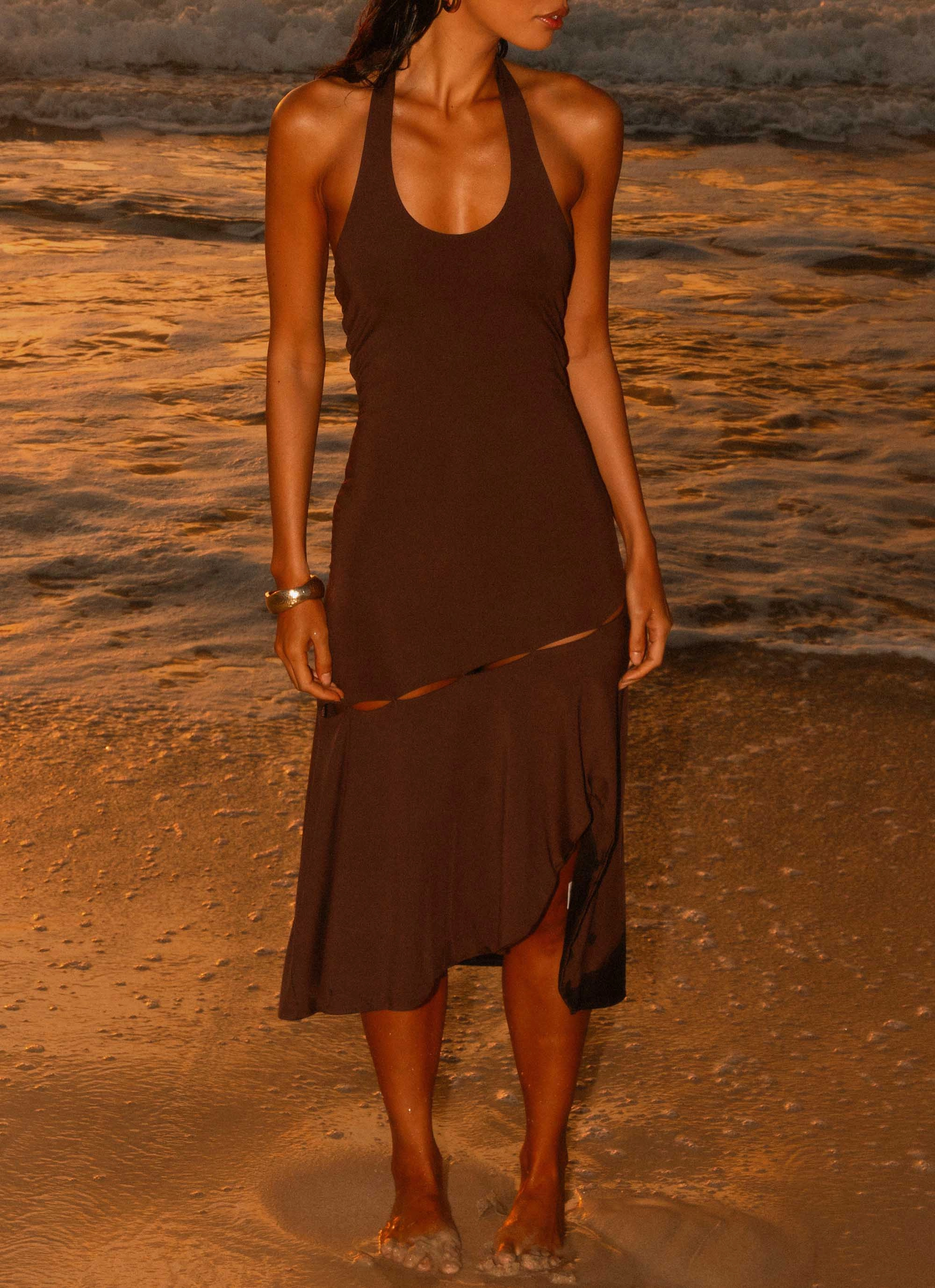 Fast Times Midi Dress - Chocolate Drape Wave Feminine Movement