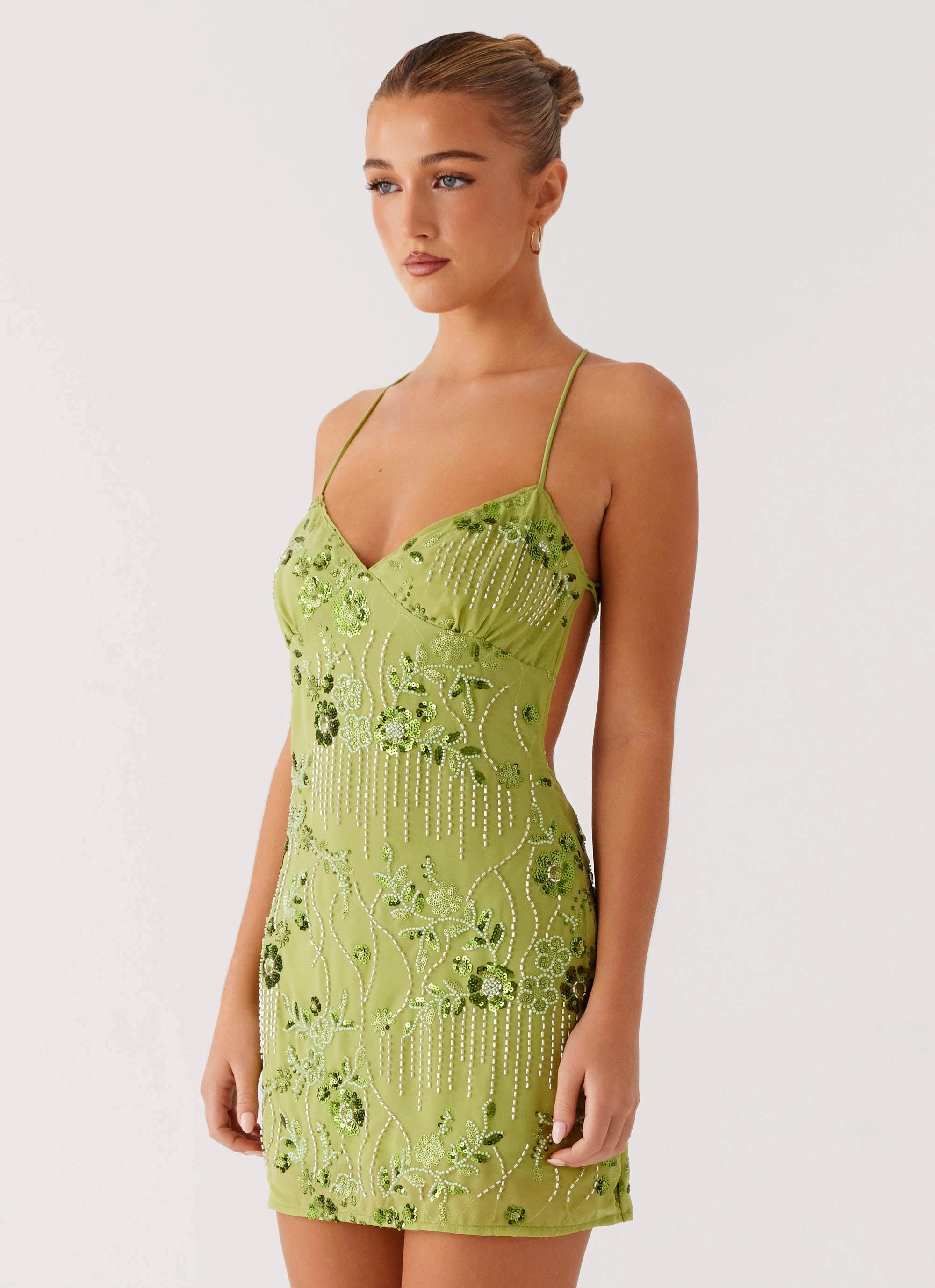Vietta Sequin Cami Mini Dress - Lime Chic Comfort Look Functional Comfort