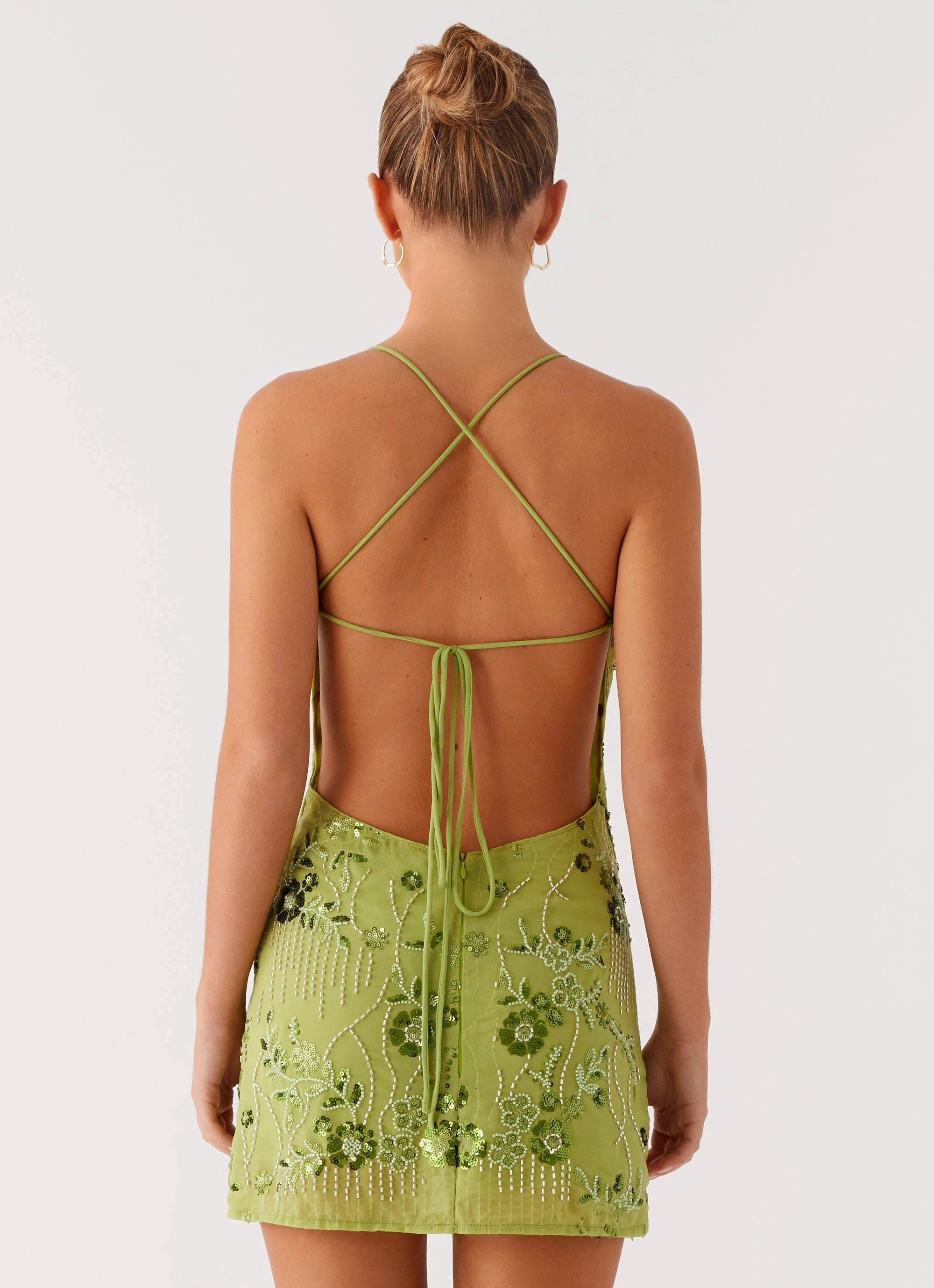 Refined Mood Vietta Sequin Cami Mini Dress - Lime