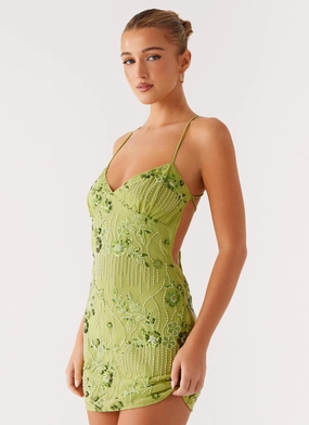 Vietta Sequin Cami Mini Dress - Lime Perfectly Crafted