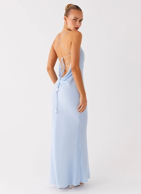 Cabello Maxi Dress - Pale Blue Relaxed Style Wear Front Detail